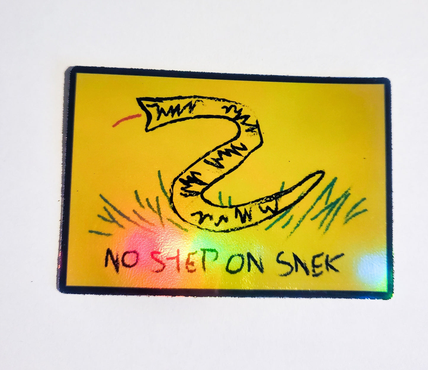 No Step on Snek - holographic sticker - 3" x 2"- Gadsden flag snake tread on me libertarian funny humor sarcastic sarcasm gift journal decal