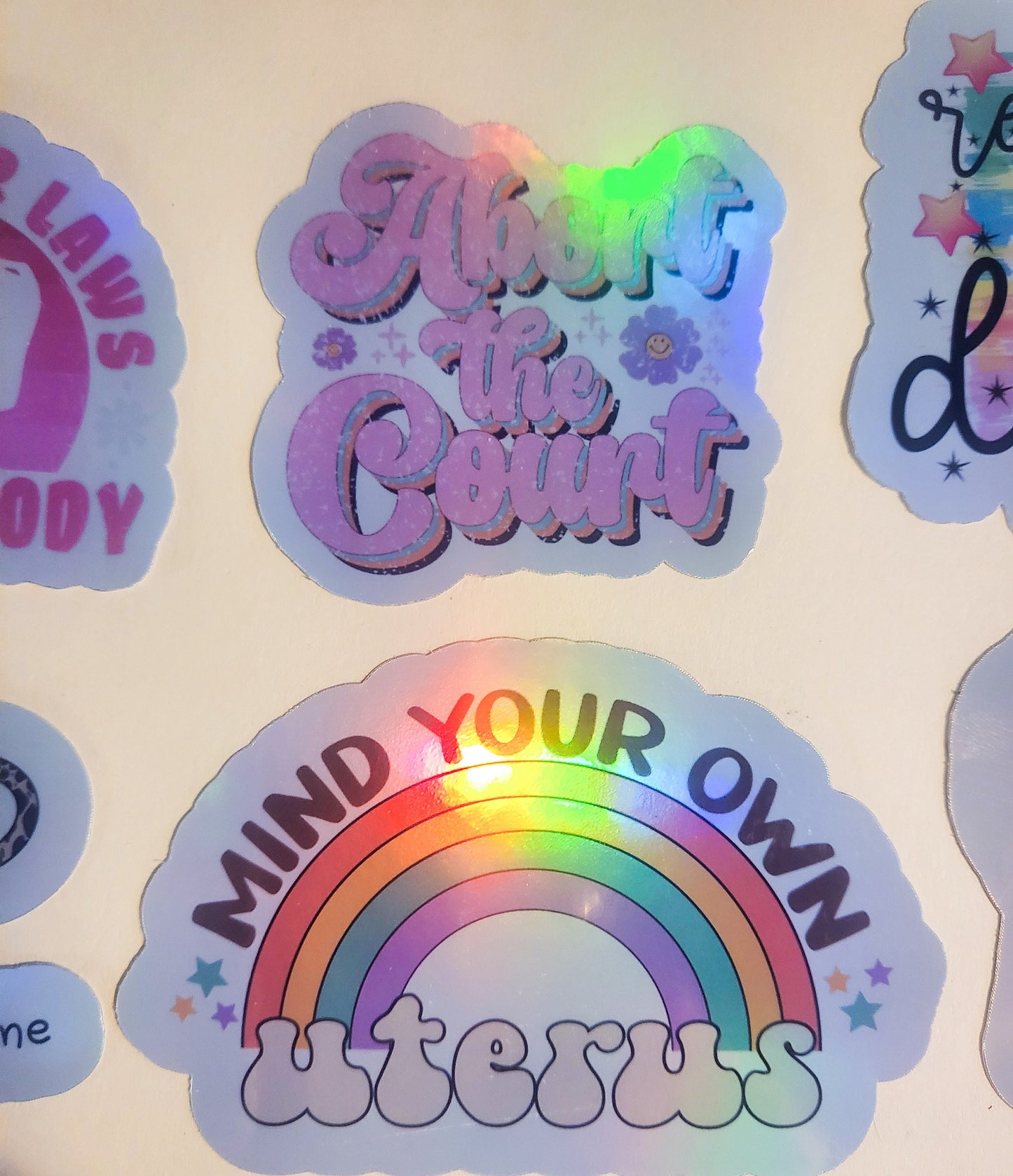 Pro-Choice Sticker Set - Pack of 10 Holographic Stickers - pro roe v wade 1973 abort the court feminist feminism womens rights mind your own