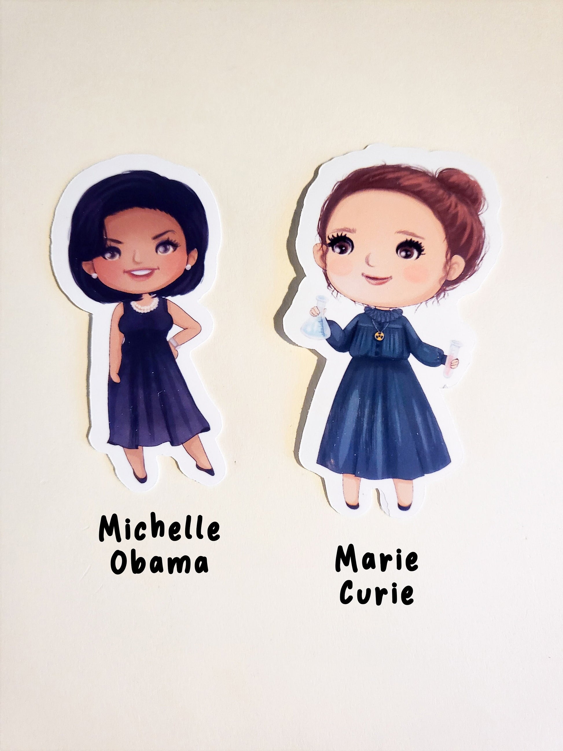 Inspirational Women - Single Stickers or Set of 12 - glossy - Malala Obama Diana RBG Curie Tubman Parks Earhart Thunberg Goodall Kamala Anne