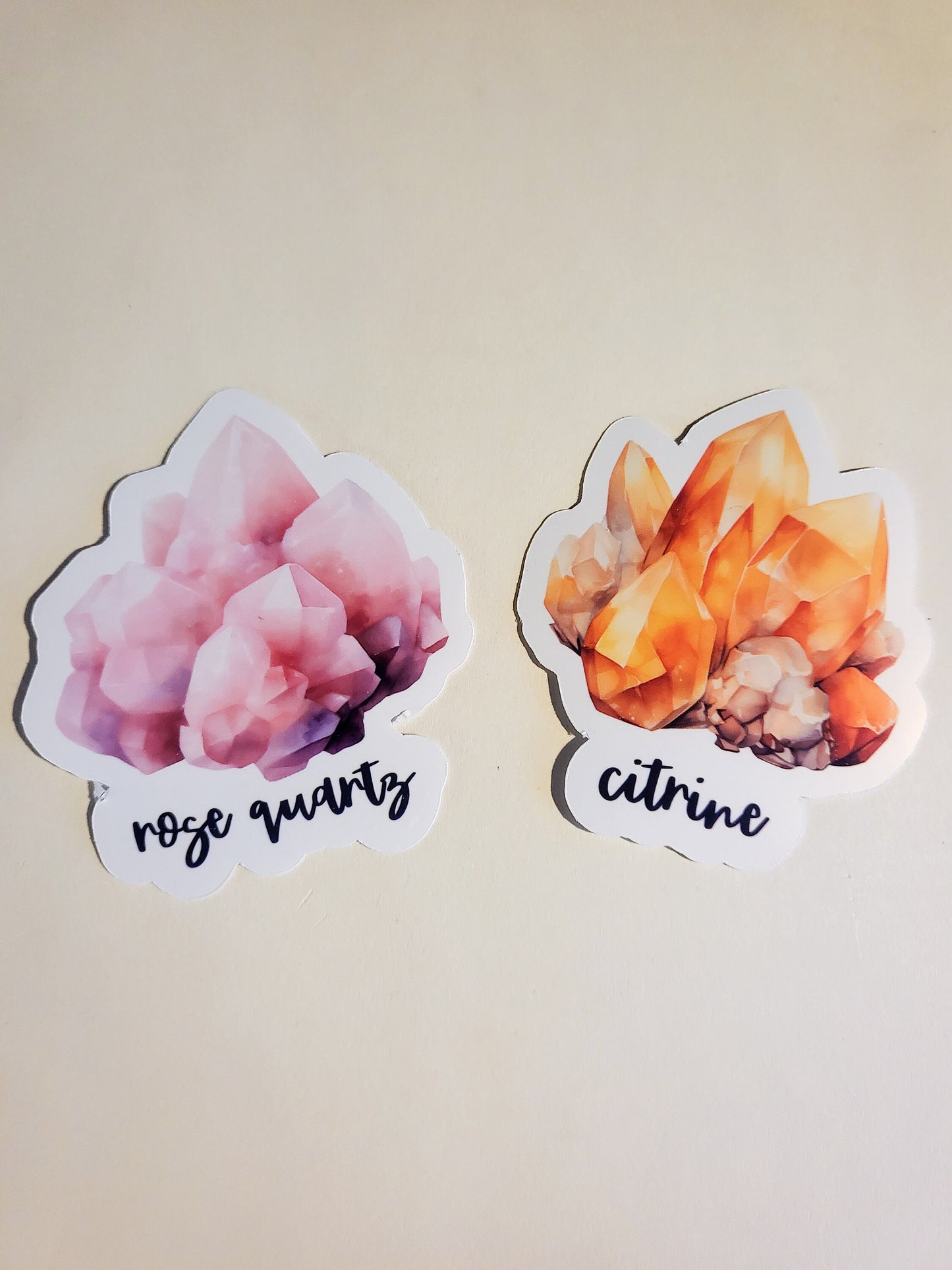 Watercolor Crystals - 18 glossy stickers - set or singles - 3.3" - amethyst rose quartz citrine selenite carnelian obsidian agate malachite