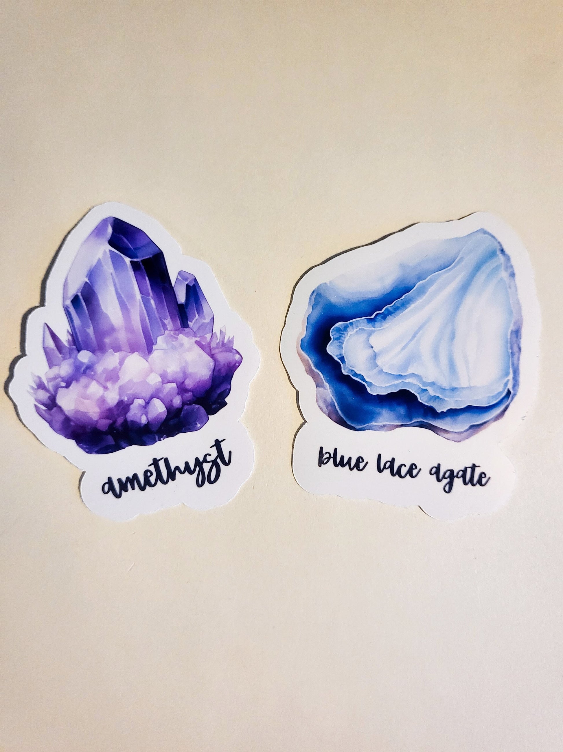 Watercolor Crystals - 18 glossy stickers - set or singles - 3.3" - amethyst rose quartz citrine selenite carnelian obsidian agate malachite