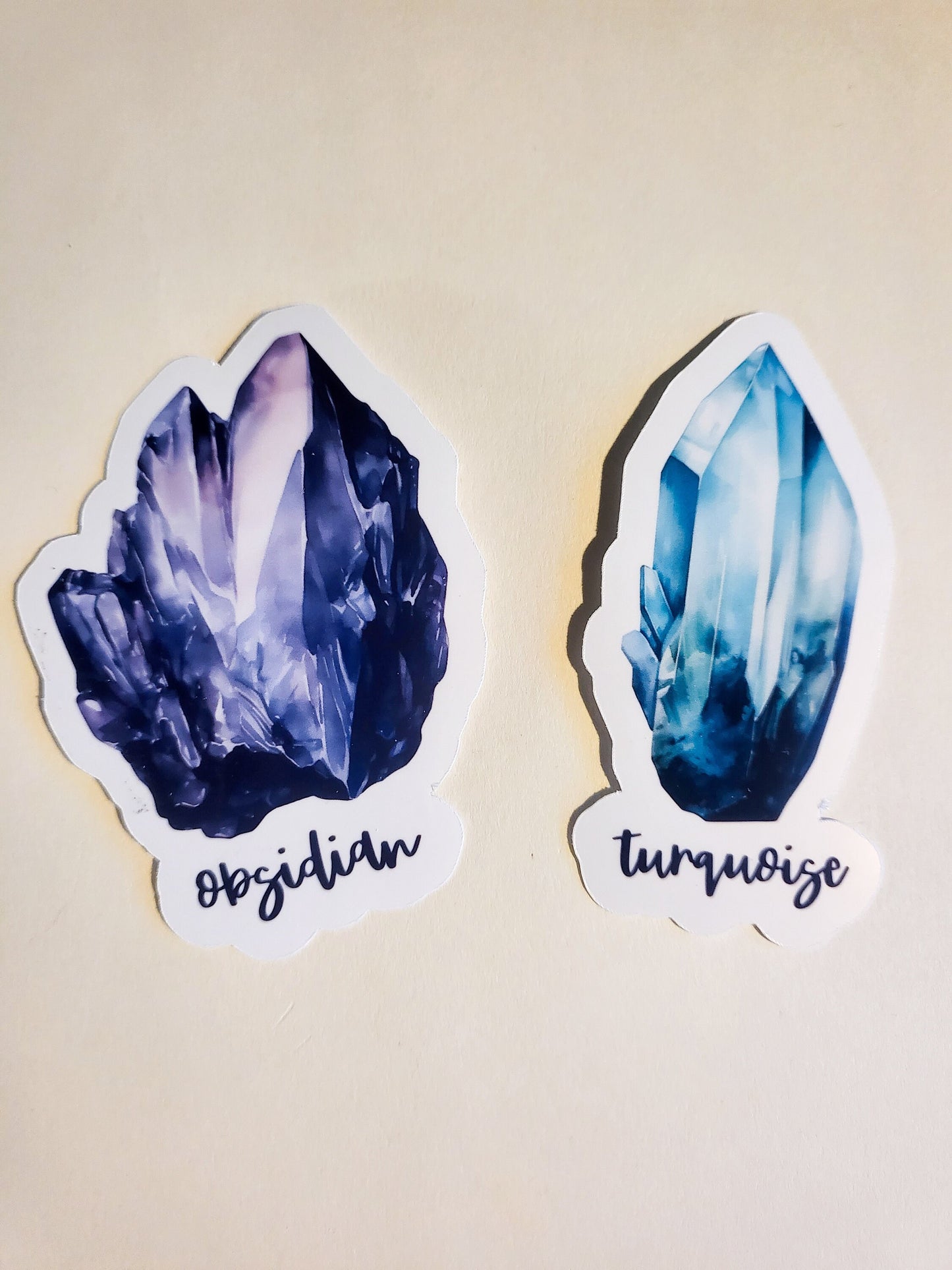 Watercolor Crystals - 18 glossy stickers - set or singles - 3.3" - amethyst rose quartz citrine selenite carnelian obsidian agate malachite