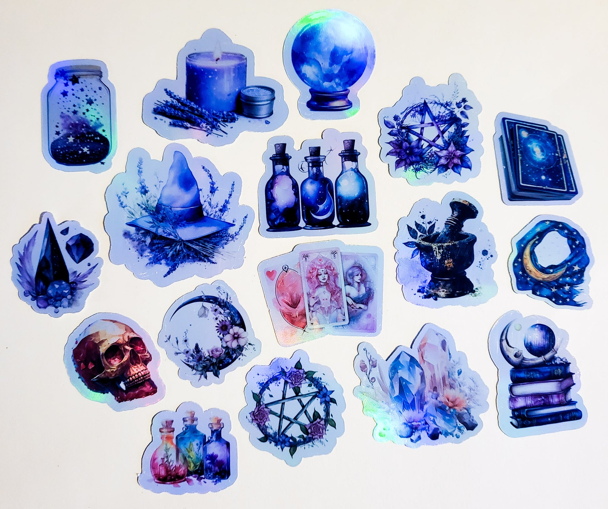 Witchy Vibes Sticker Pack - Holographic or Glossy - Set of 17 Stickers - witch pentacle pentagram hat moon magick pagan wiccan wicca potions