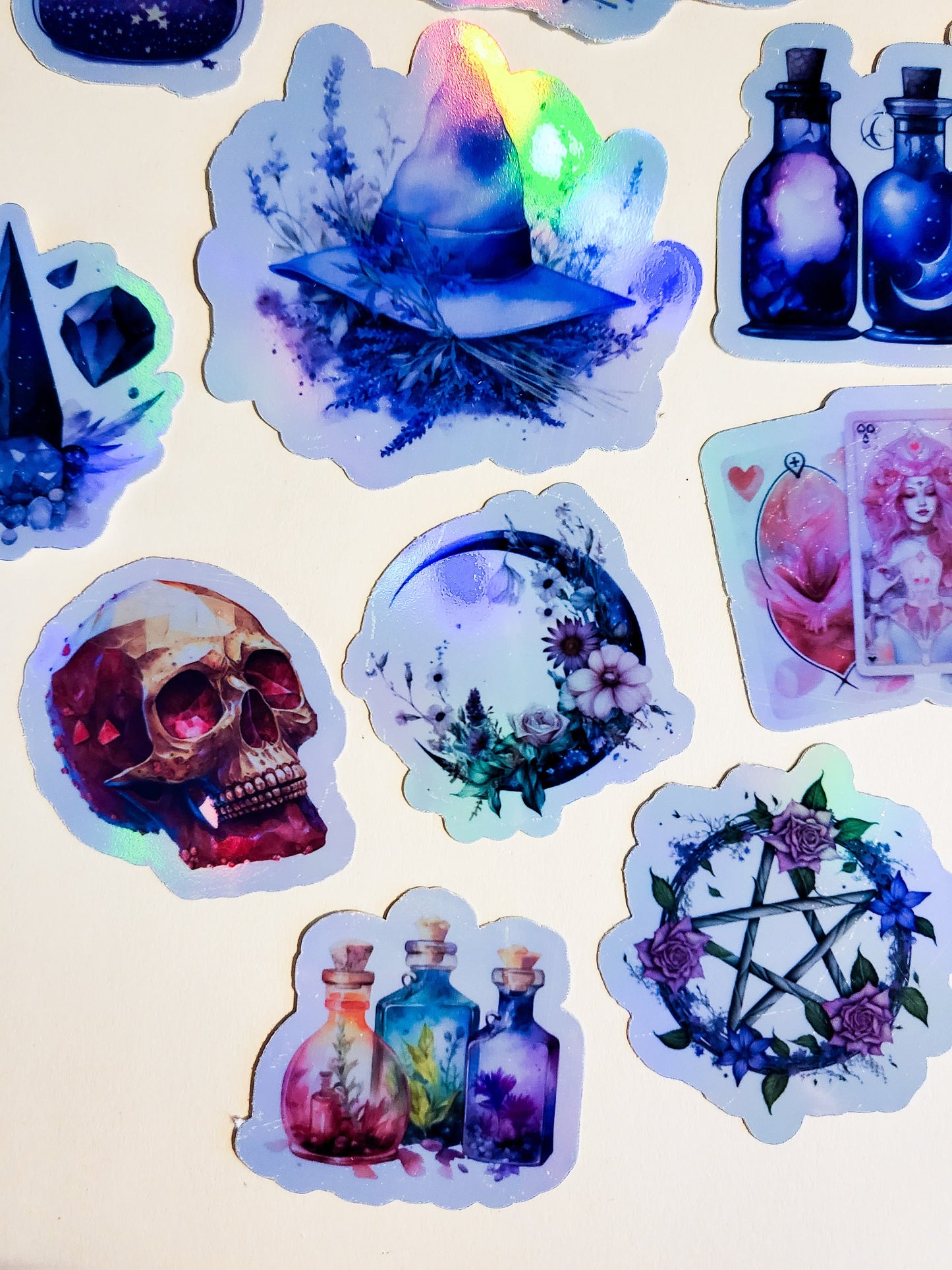 Witchy Vibes Sticker Pack - Holographic or Glossy - Set of 17 Stickers - witch pentacle pentagram hat moon magick pagan wiccan wicca potions