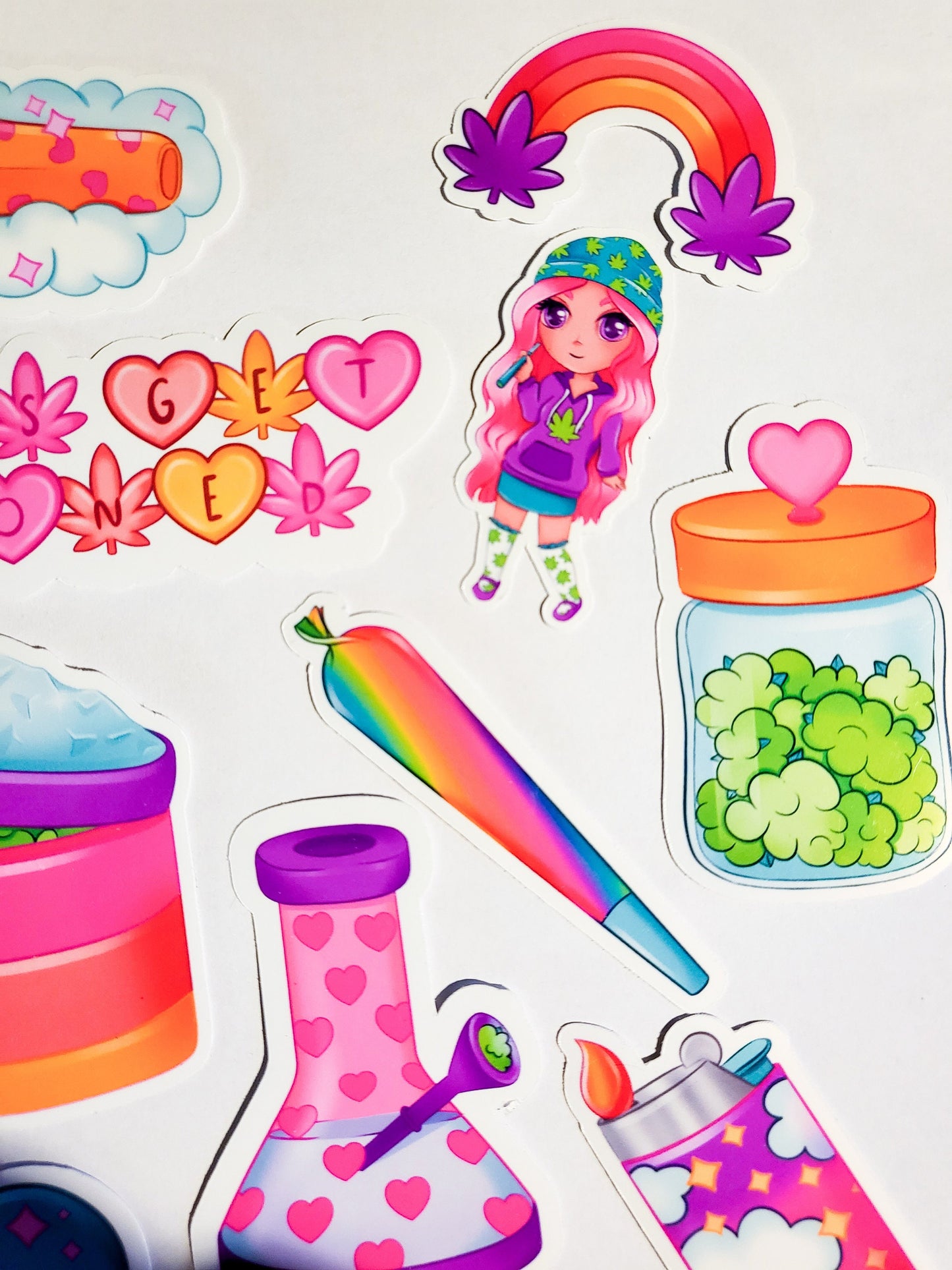 Girl Blunt Sticker Set - Holographic or Glossy - 18 Stickers - cute kawaii stoner weed joints marijuana cannabis 420 bud bong pipe lighter