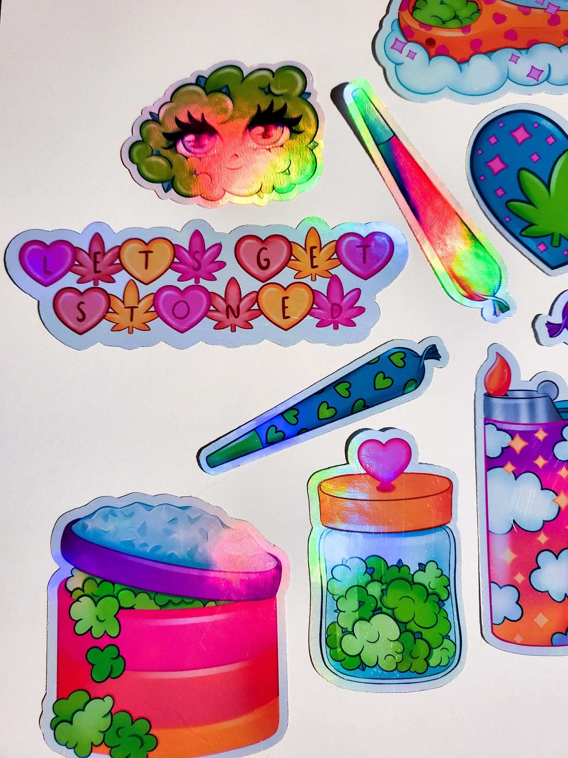 Girl Blunt Sticker Set - Holographic or Glossy - 18 Stickers - cute kawaii stoner weed joints marijuana cannabis 420 bud bong pipe lighter