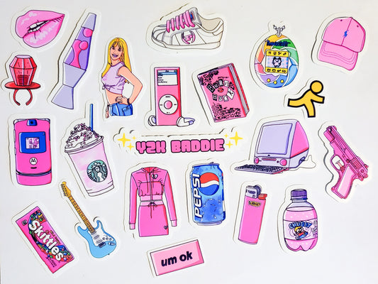 Y2K Baddie Sticker Set - 22 Pack Stickers - Glossy or Holographic - 2000s pink cute burn book ipod razr pepsi skittles ringpop Frappuccino