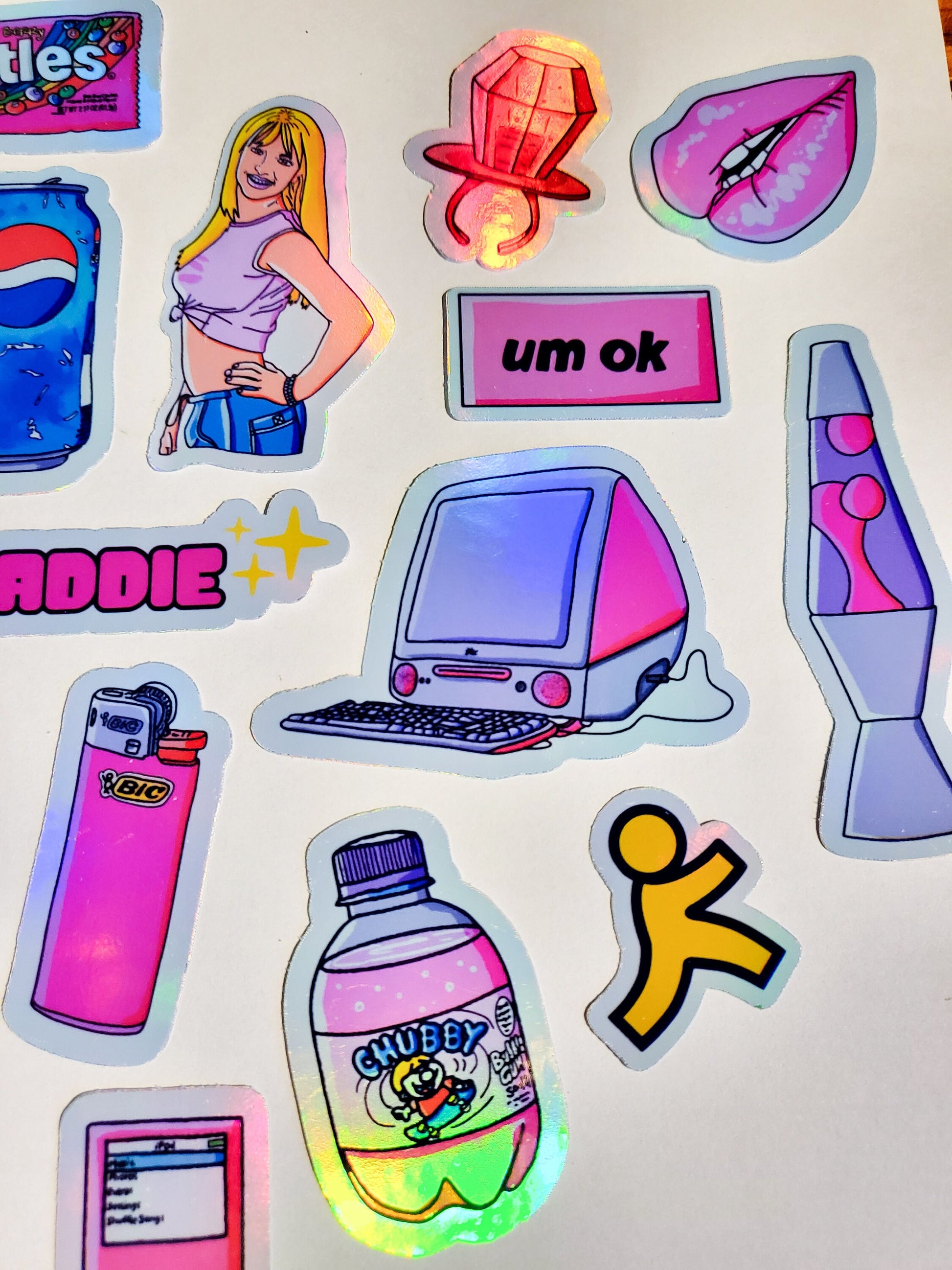 Y2K Baddie Sticker Set - 22 Pack Stickers - Glossy or Holographic - 2000s pink cute burn book ipod razr pepsi skittles ringpop Frappuccino