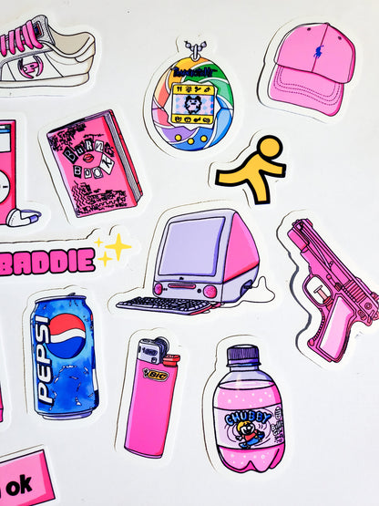 Y2K Baddie Sticker Set - 22 Pack Stickers - Glossy or Holographic - 2000s pink cute burn book ipod razr pepsi skittles ringpop Frappuccino