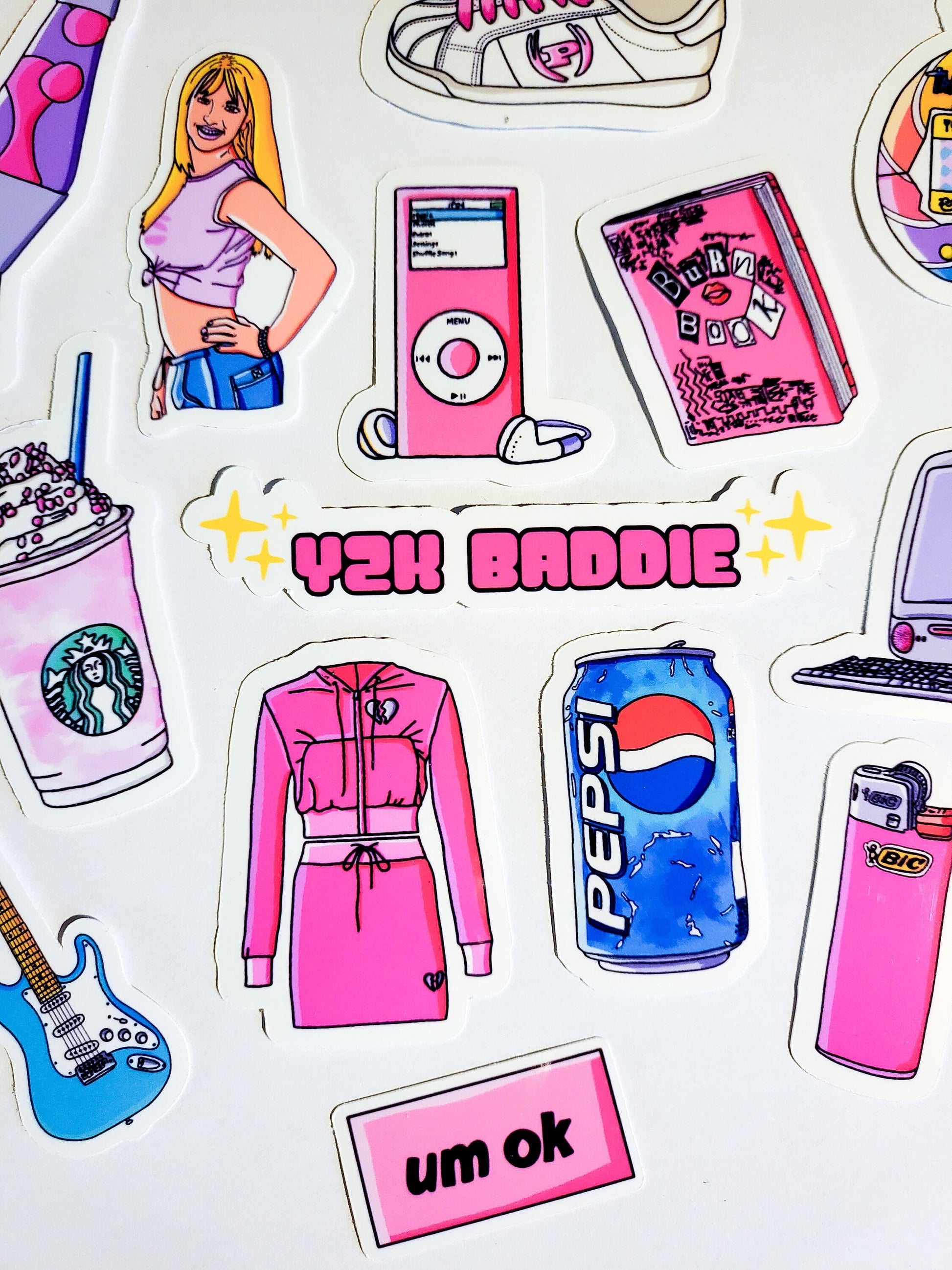 Y2K Baddie Sticker Set - 22 Pack Stickers - Glossy or Holographic - 2000s pink cute burn book ipod razr pepsi skittles ringpop Frappuccino