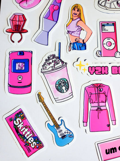 Y2K Baddie Sticker Set - 22 Pack Stickers - Glossy or Holographic - 2000s pink cute burn book ipod razr pepsi skittles ringpop Frappuccino