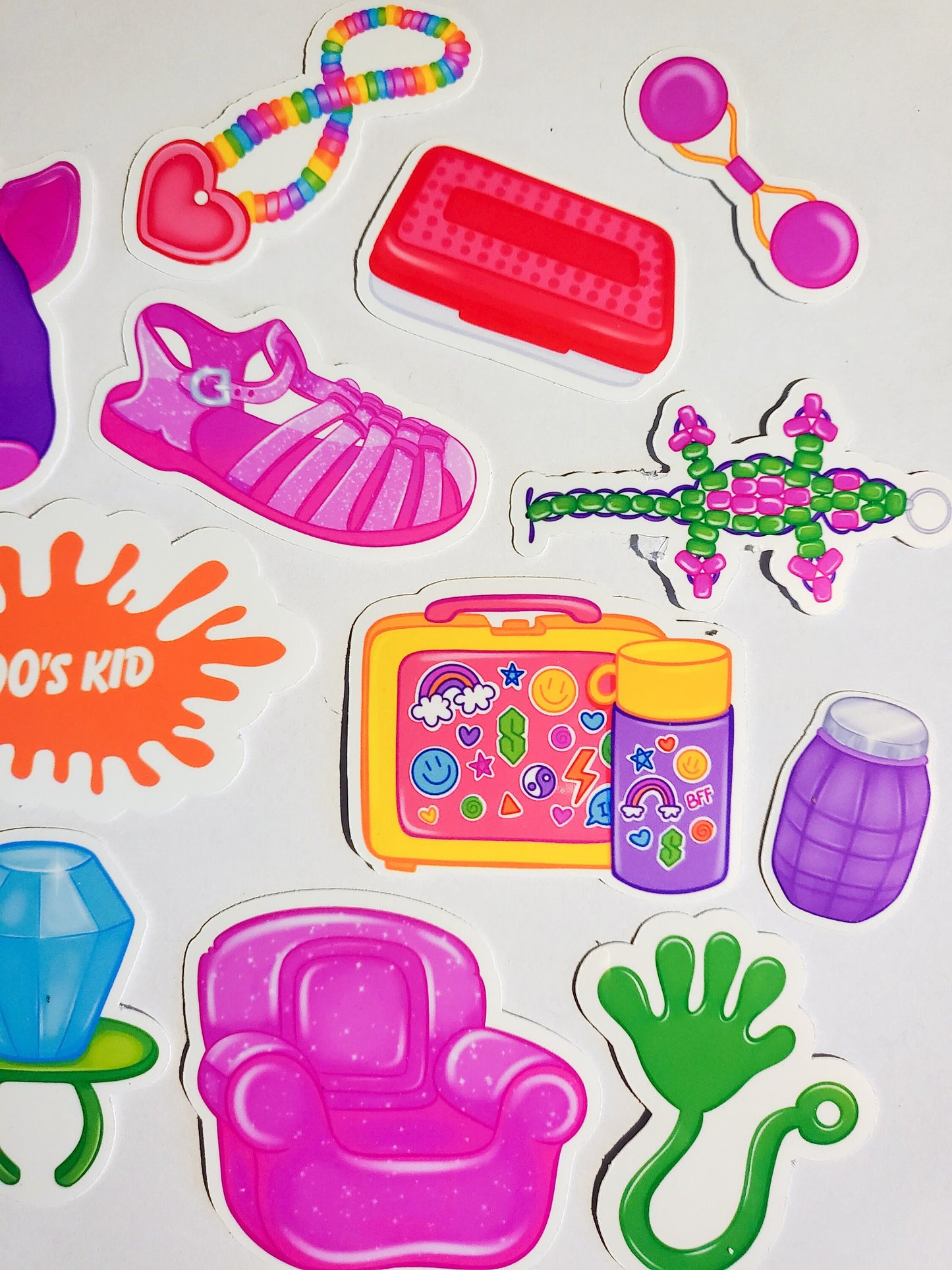 Neon 90s Kid Sticker Set - 18 Glossy Stickers - furby ringpop inflatable chair gushers jelly shoe orange vhs 1990s 90's baby butterfly clip