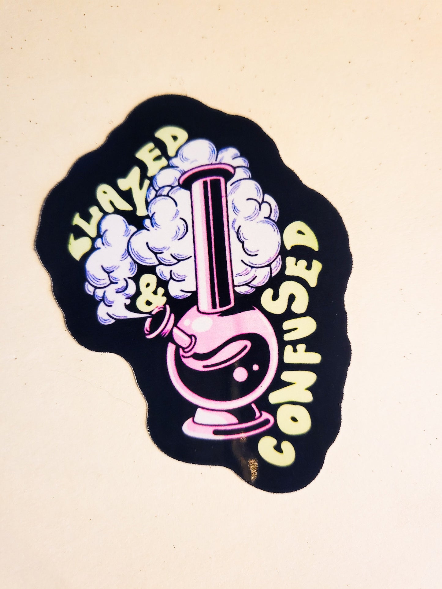 Blazed & Confused Sticker - Glossy - 2.3" x 3.1" - decal stoner 420 bong weed stoner high stickers smoke cannabis marijuana