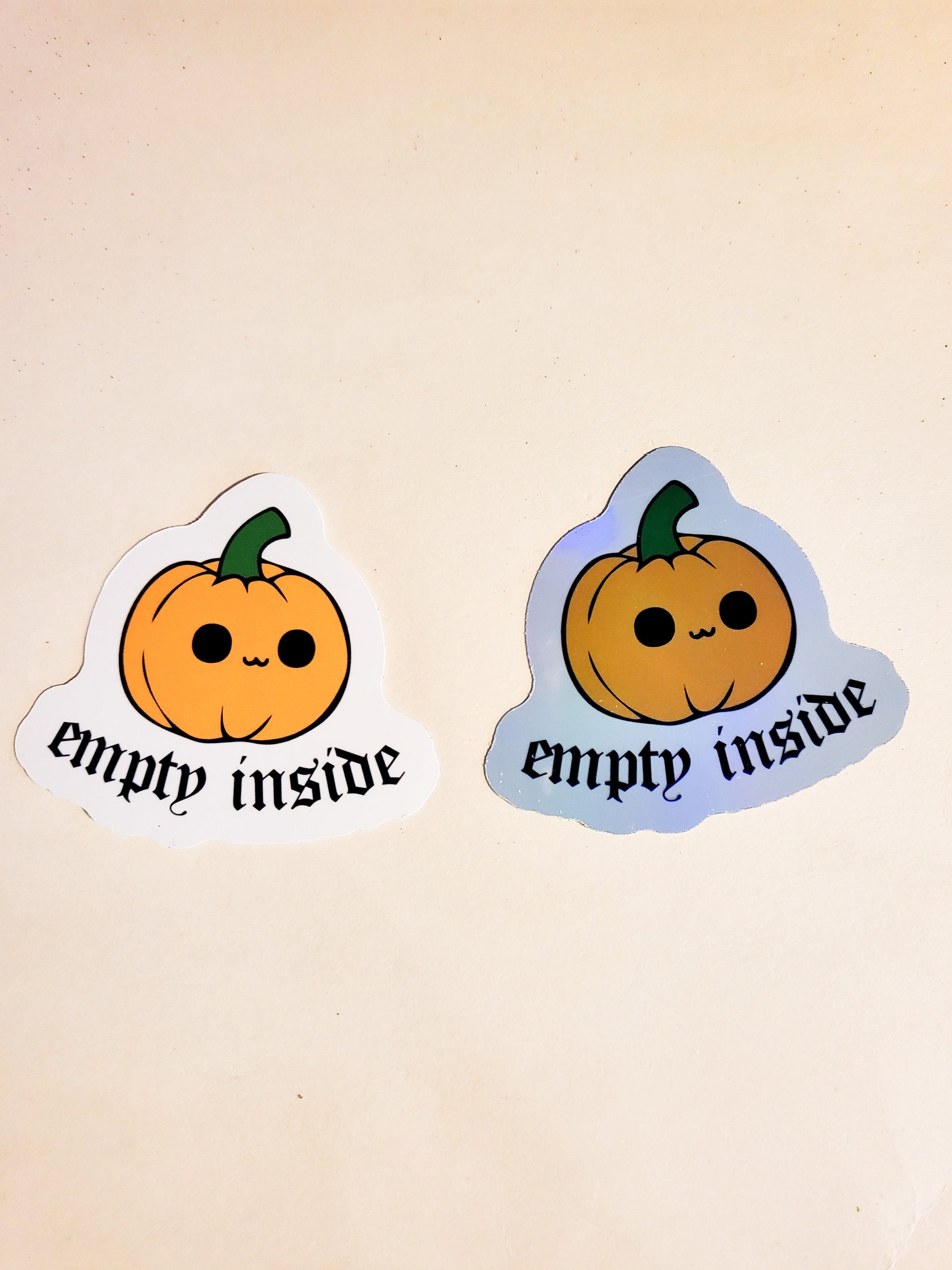 Empty Inside Sticker - Glossy or Holographic - 2.5" x 2.3" - jackolantern pumpkin halloween spooky season spoopy holiday creepy