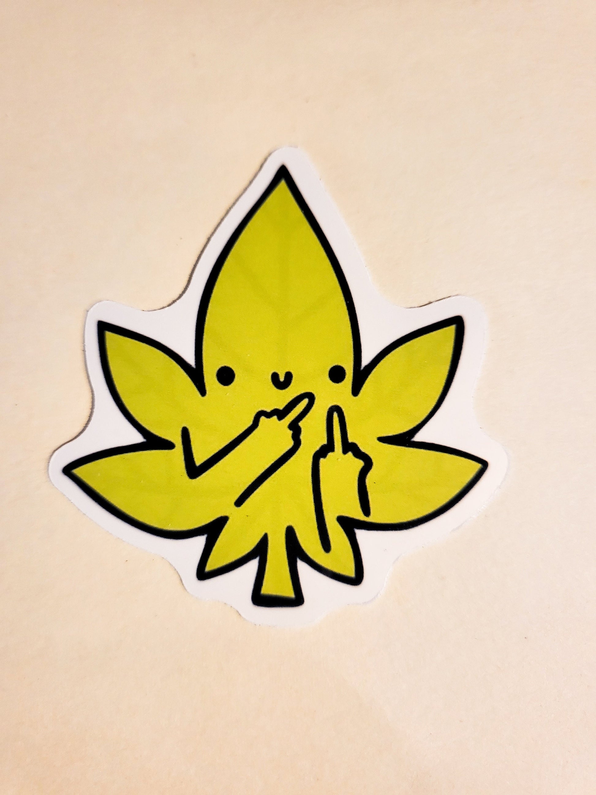 Middle Finger Pot Leaf Sticker - Glossy or Holographic -2.3" x 2.4" - decal stoner 420 marijuana weed stoner high stickers cannabis flip