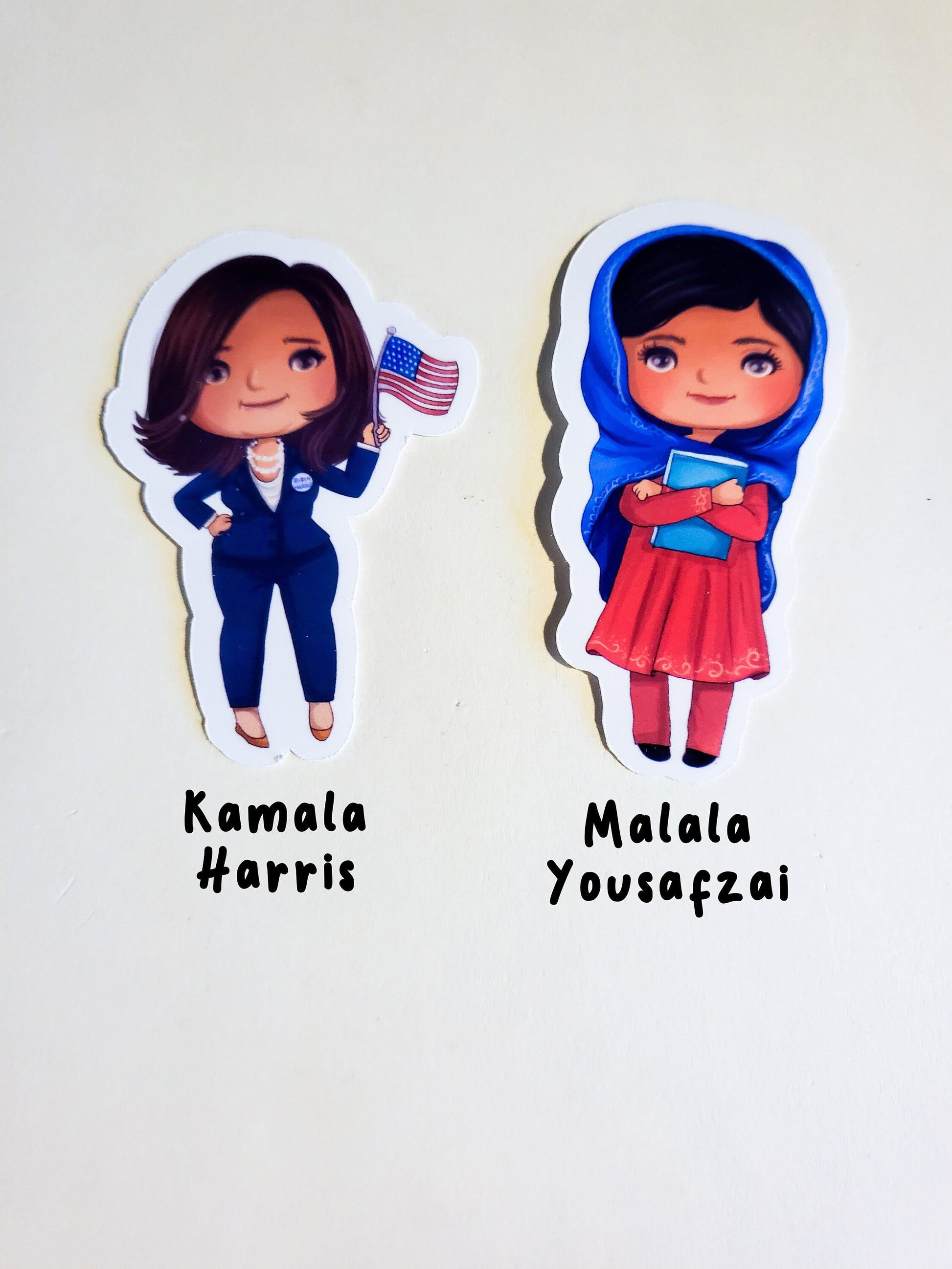 Inspirational Women - Single Stickers or Set of 12 - glossy - Malala Obama Diana RBG Curie Tubman Parks Earhart Thunberg Goodall Kamala Anne