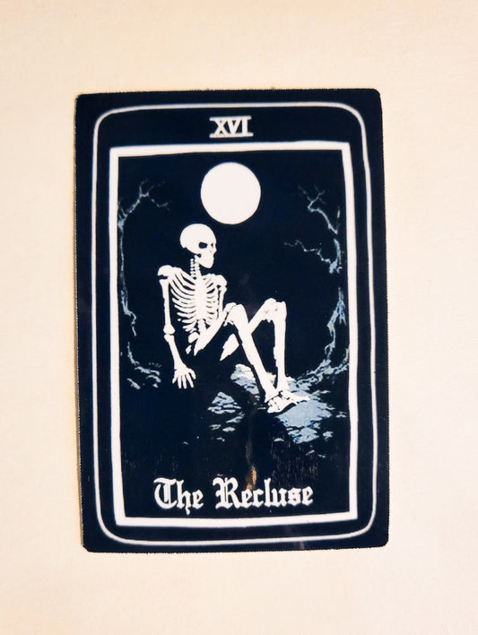 The Recluse Sticker -Glossy 2.1" x 3.2"-stickers decal oracle cards witch witchy tarot card skeleton halloween spooky season hermit alone