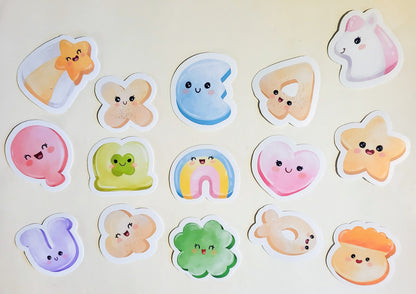 Kawaii Lucky Charms - Holographic or Glossy - Set of 15 Stickers - cereal cute faces rainbow heart star moon clover sticker decal gift food