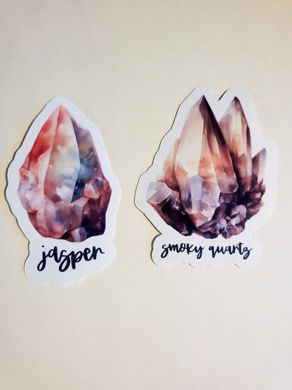 Watercolor Crystals - 18 glossy stickers - set or singles - 3.3" - amethyst rose quartz citrine selenite carnelian obsidian agate malachite