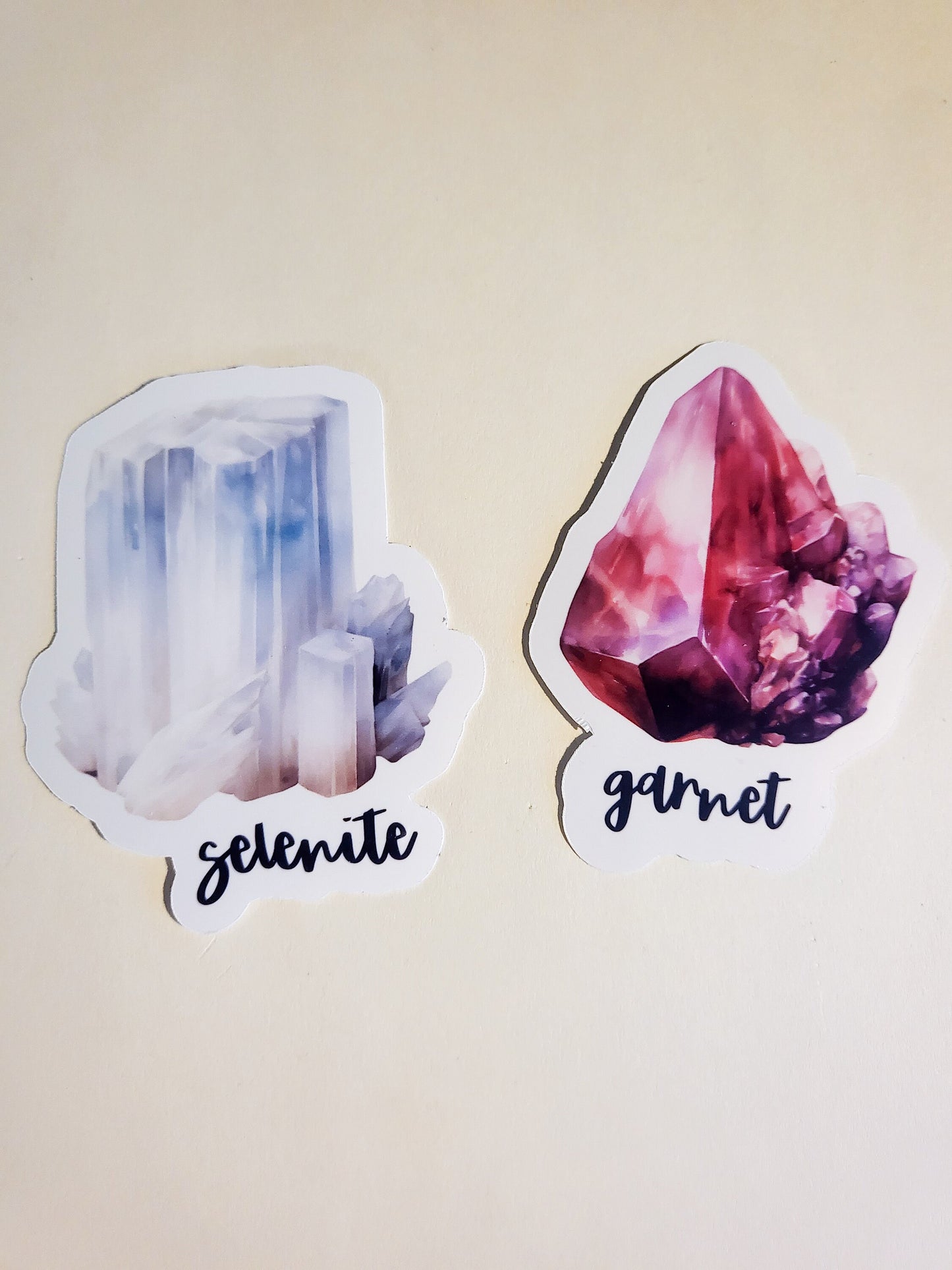 Watercolor Crystals - 18 glossy stickers - set or singles - 3.3" - amethyst rose quartz citrine selenite carnelian obsidian agate malachite