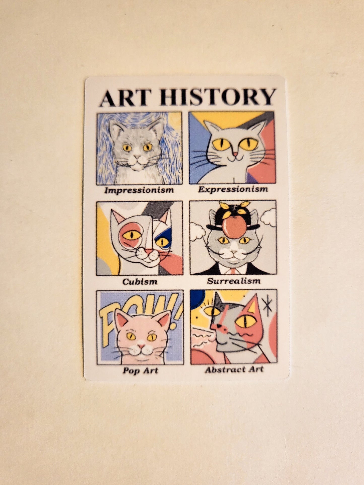 Art History Cats Sticker - Glossy 2" x 3" - cute cat kitten kitty feline art styles movements Picasso impressionism cubism abstract pop