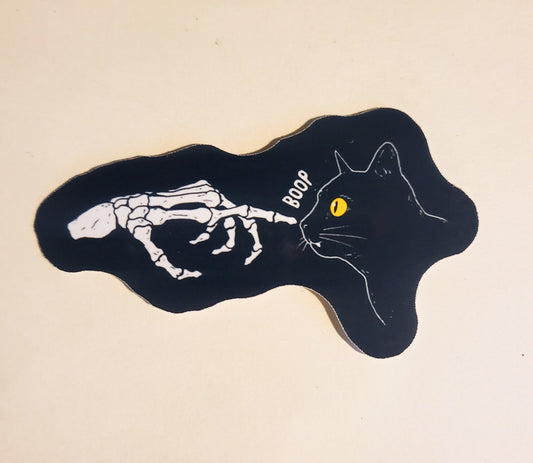 Boop Sticker -Glossy 3.4" x 2" - stickers decal black cat skeleton hand nose kitty kitten cute spooky season halloween