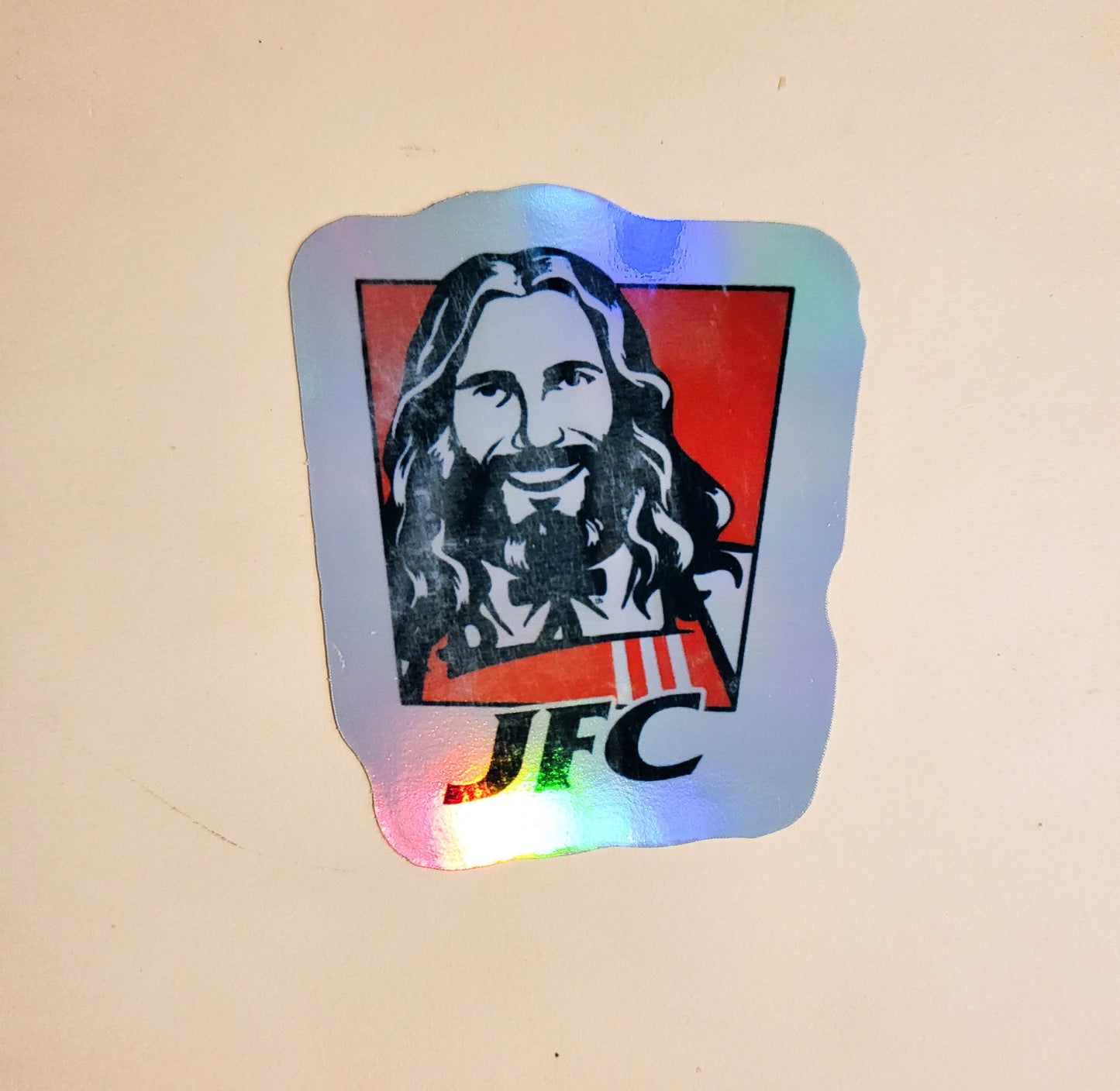 JFC Sticker - Glossy or Holographic - 2.3" x 2.7" - stickers decal jesus christ kfc funny humor