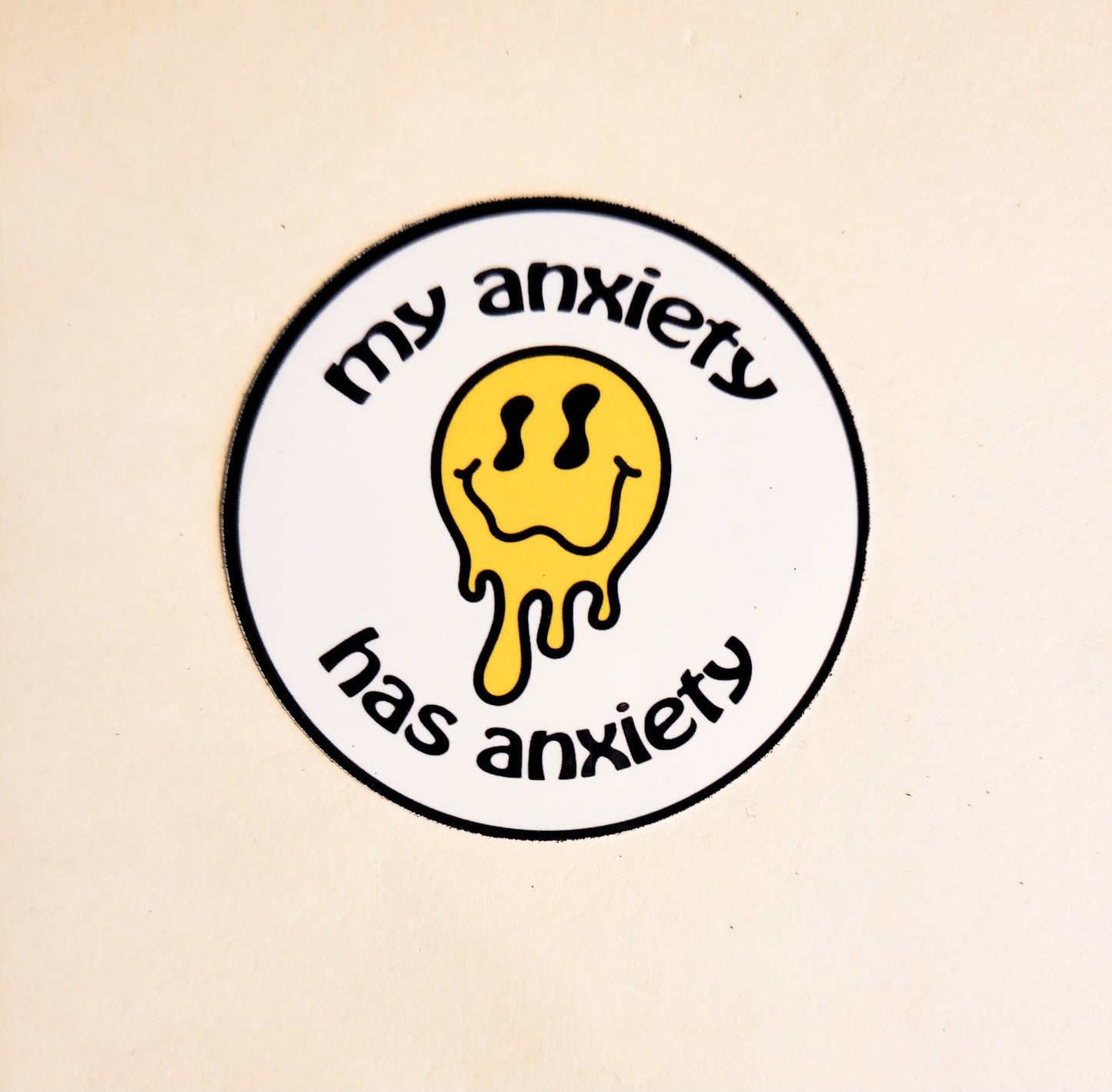 My Anxiety Has Anxiety Sticker - Glossy 2.2" - stickers decal mental health smiley drippy smile face anxious