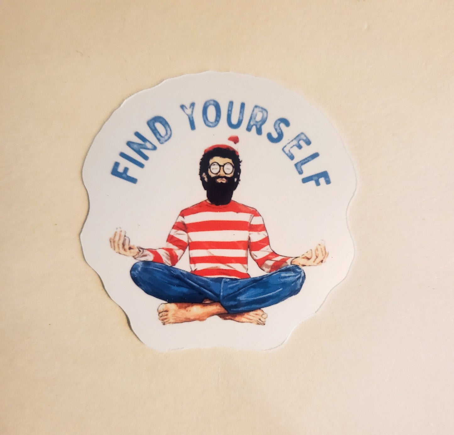 Find Yourself Sticker - Glossy 2.2" - stickers decal where's waldo zen meditation