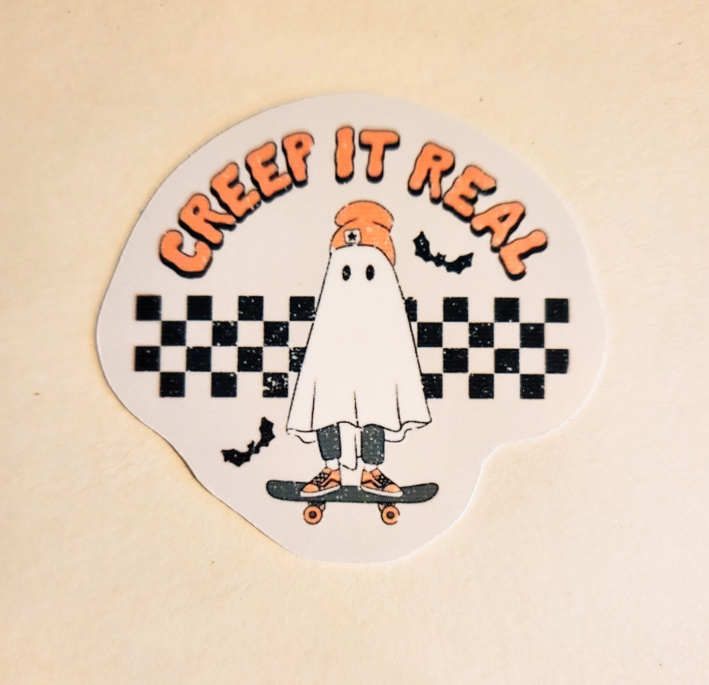 Creep It Real Sticker - Glossy 2.2" x 2.1"- stickers decal ghost skate skater creepy halloween spooky spoopy season cute bat skateboard