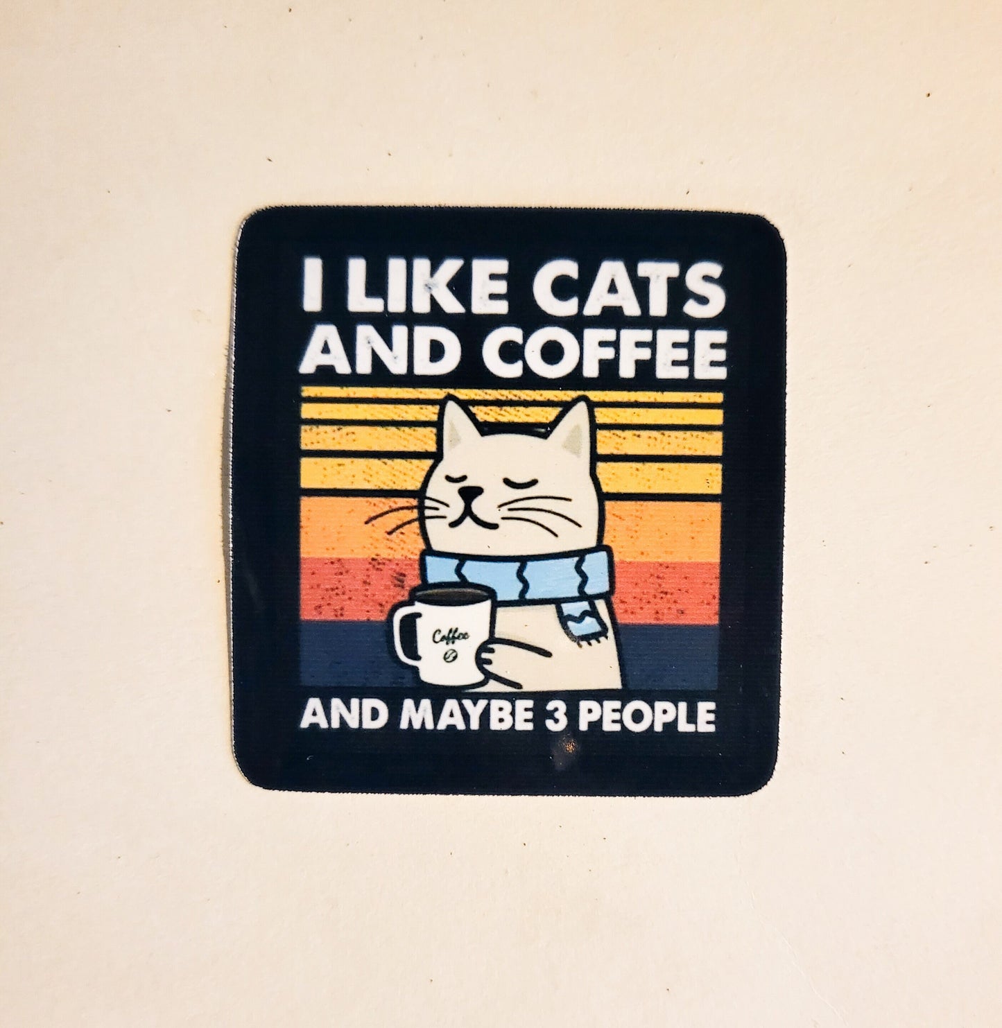 I Like Cats, Coffee, and Maybe 3 People Sticker - Glossy 2.1" x 2.3" - stickers decal cat lover gift antisocial kitty laptop water bottle