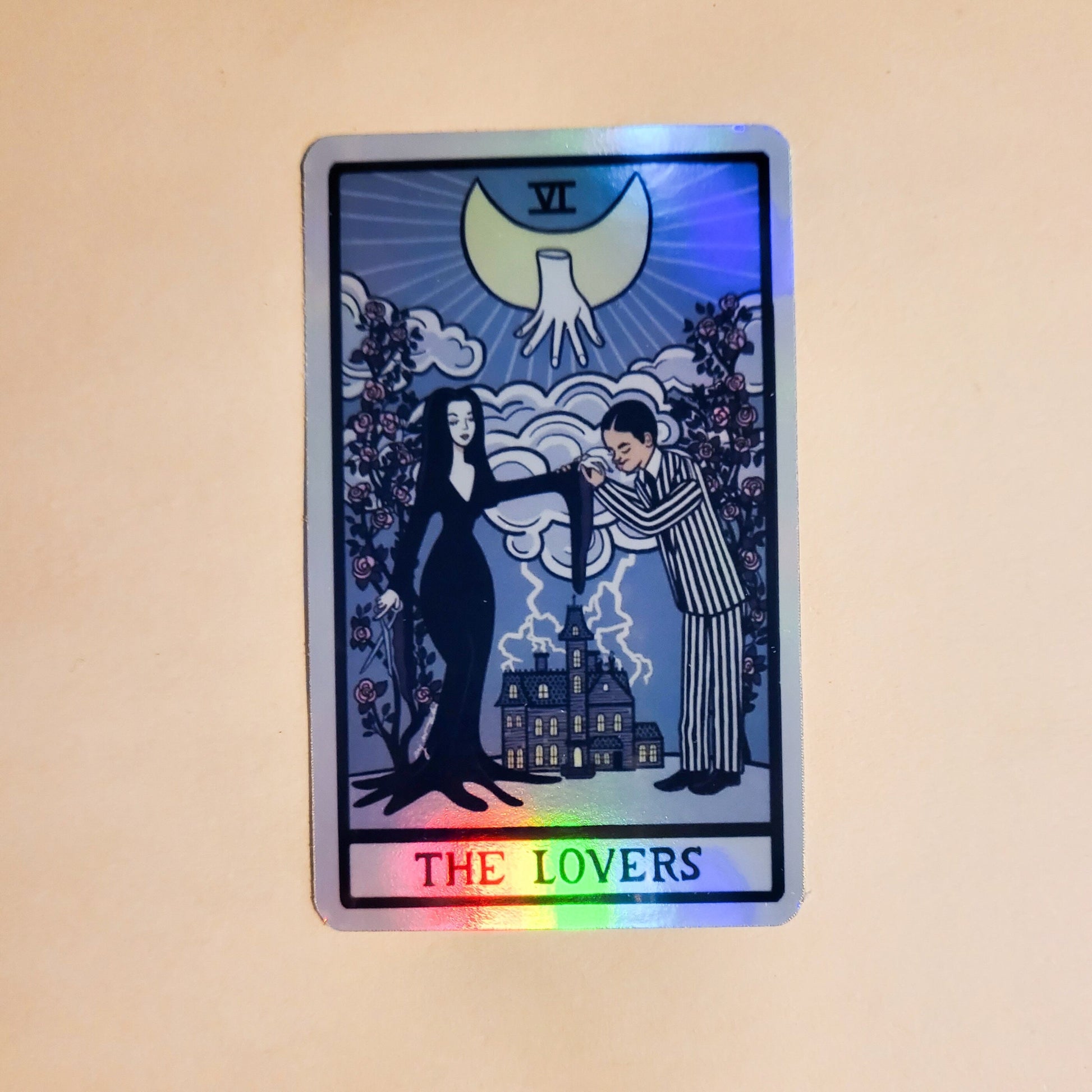 The Lovers Sticker - Holographic 2.2" x 3.5"- stickers decal morticia gomez addams family halloween spooky season tarot card oracle witch