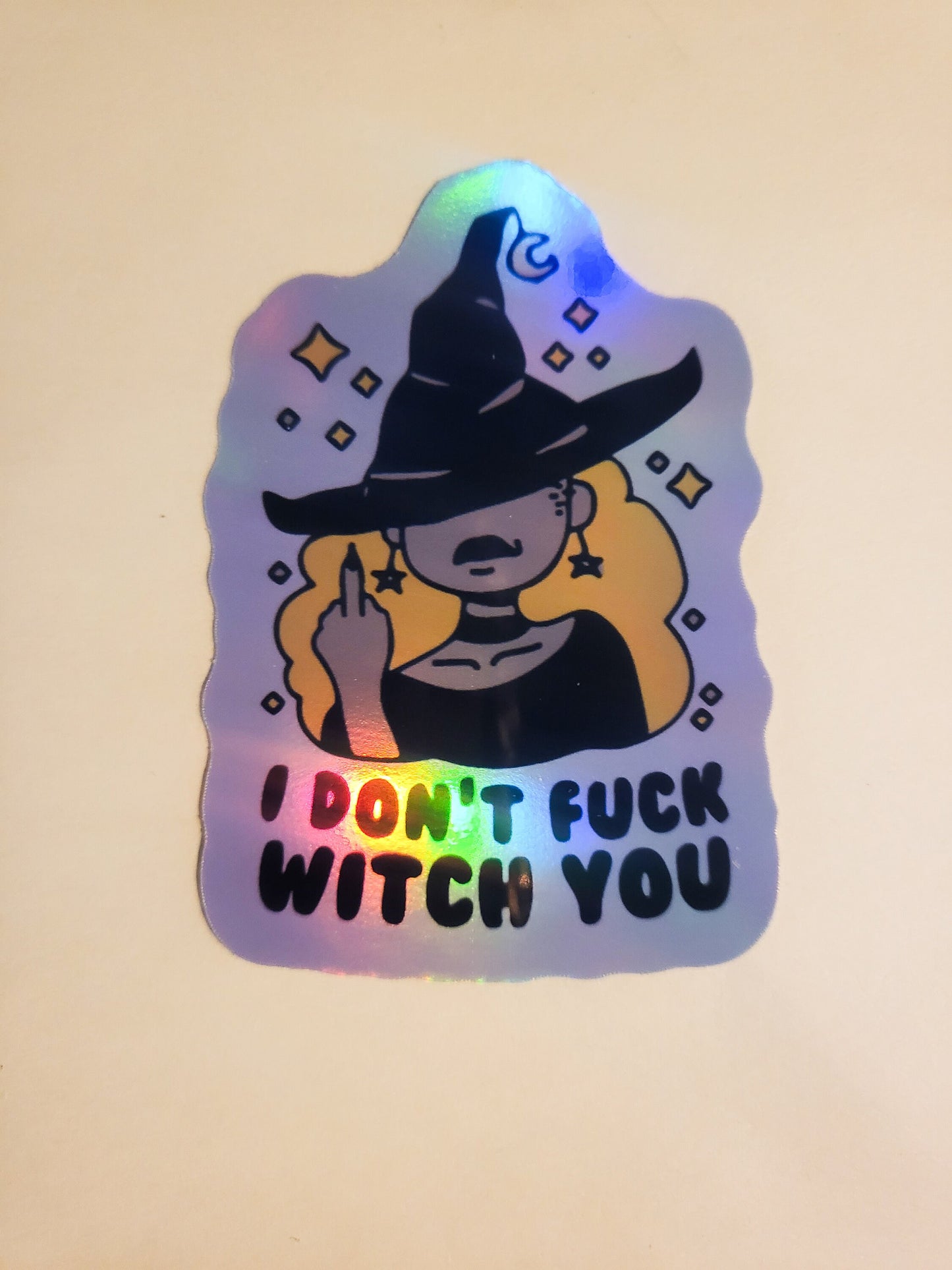 I Don't Fuck Witch You Sticker -Glossy or Holographic 2.3" x 3.2"- decal stickers witchy middle finger idfwu halloween spooky season gift