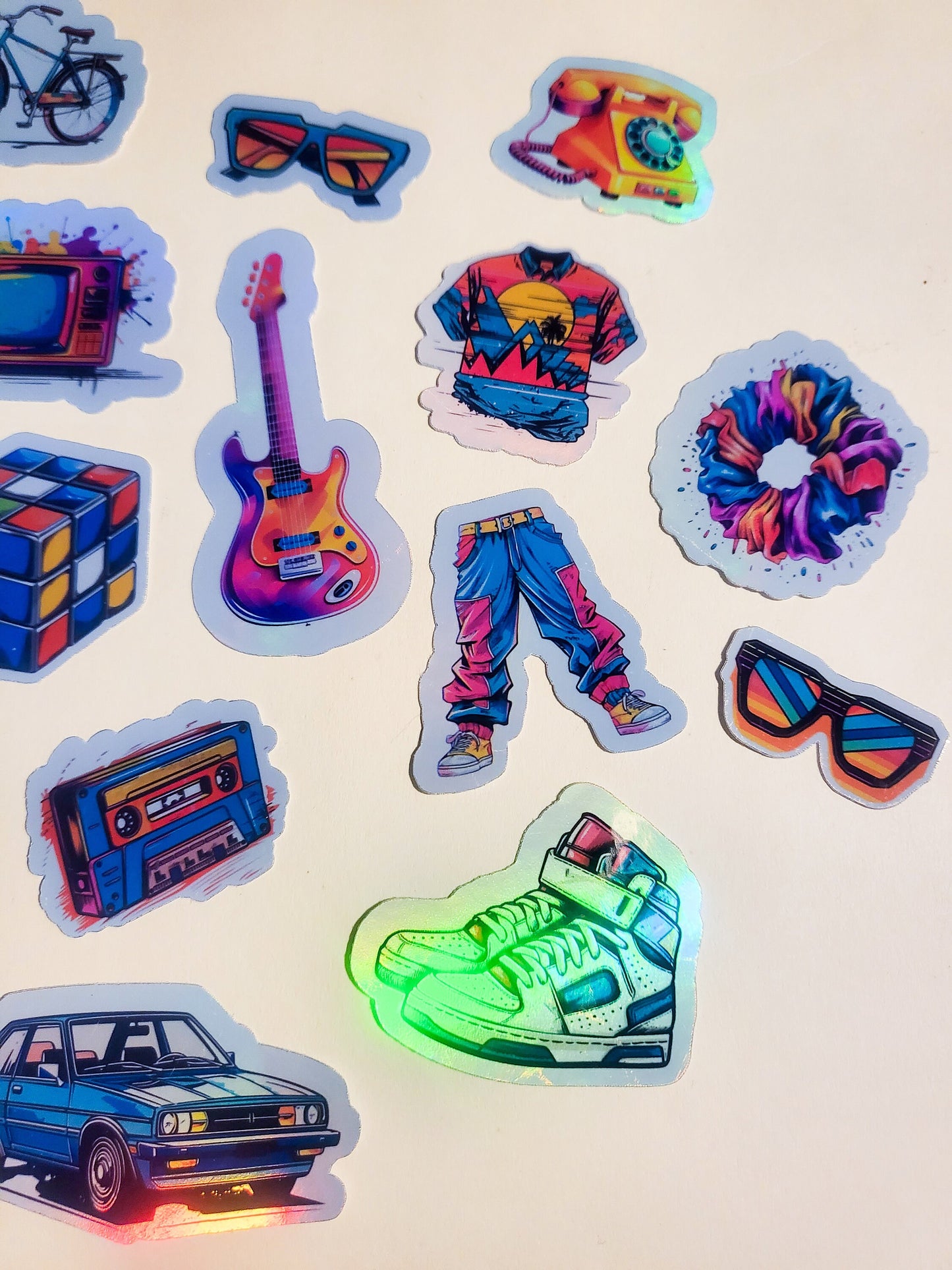 80s Neon Nostalgia Sticker Set - Pack of 25 Holographic Stickers - 1980s retro vintage rubix converse gameboy tetris cassette polaroid