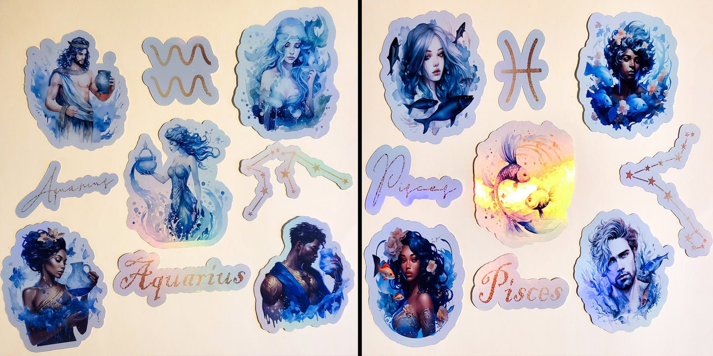 Zodiac Portrait & Symbols Sticker Packs - 12 Sets of 9 Stickers - astrology star signs constellations horoscope zodiac art birthday gift