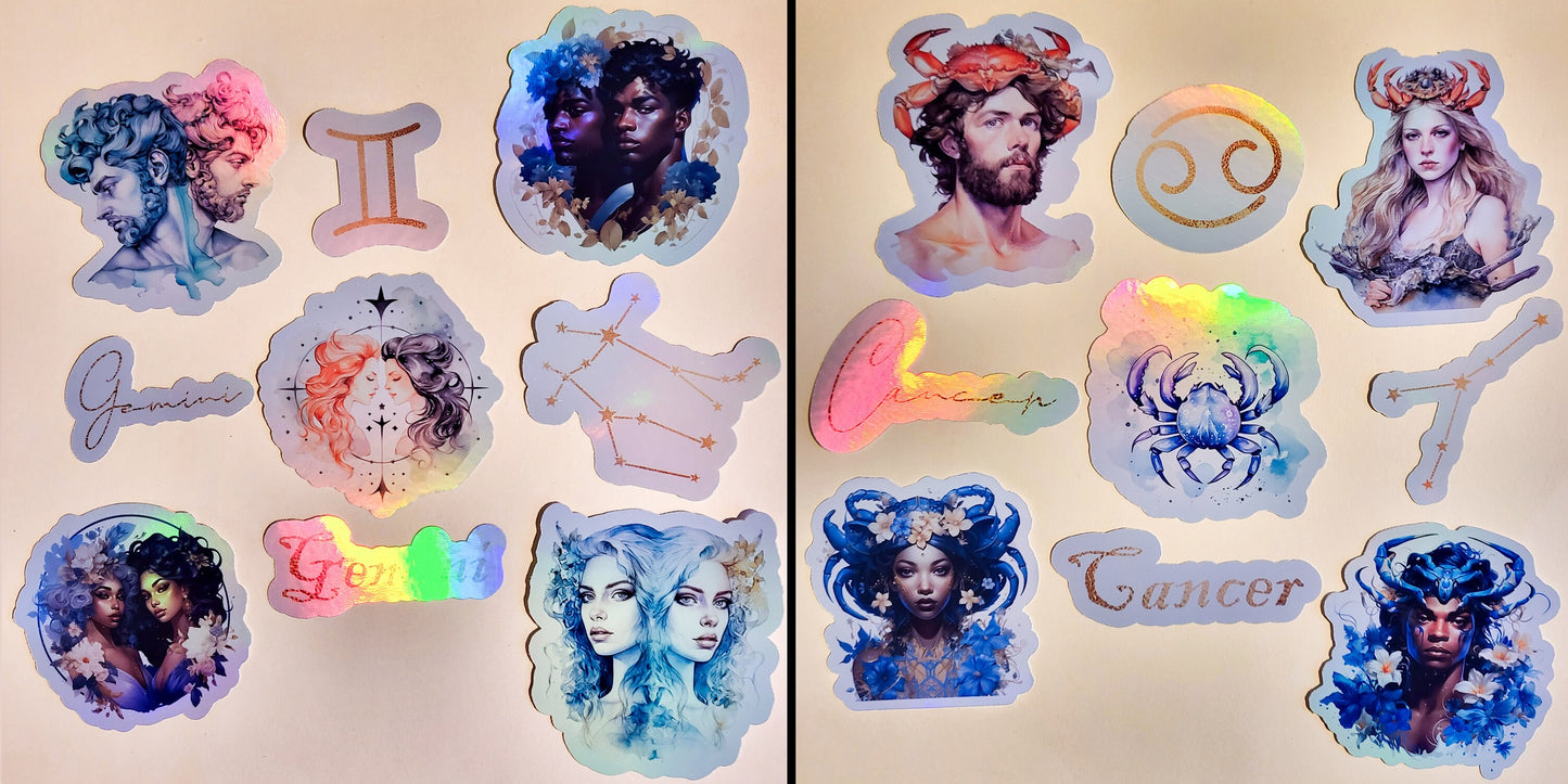 Zodiac Portrait & Symbols Sticker Packs - 12 Sets of 9 Stickers - astrology star signs constellations horoscope zodiac art birthday gift