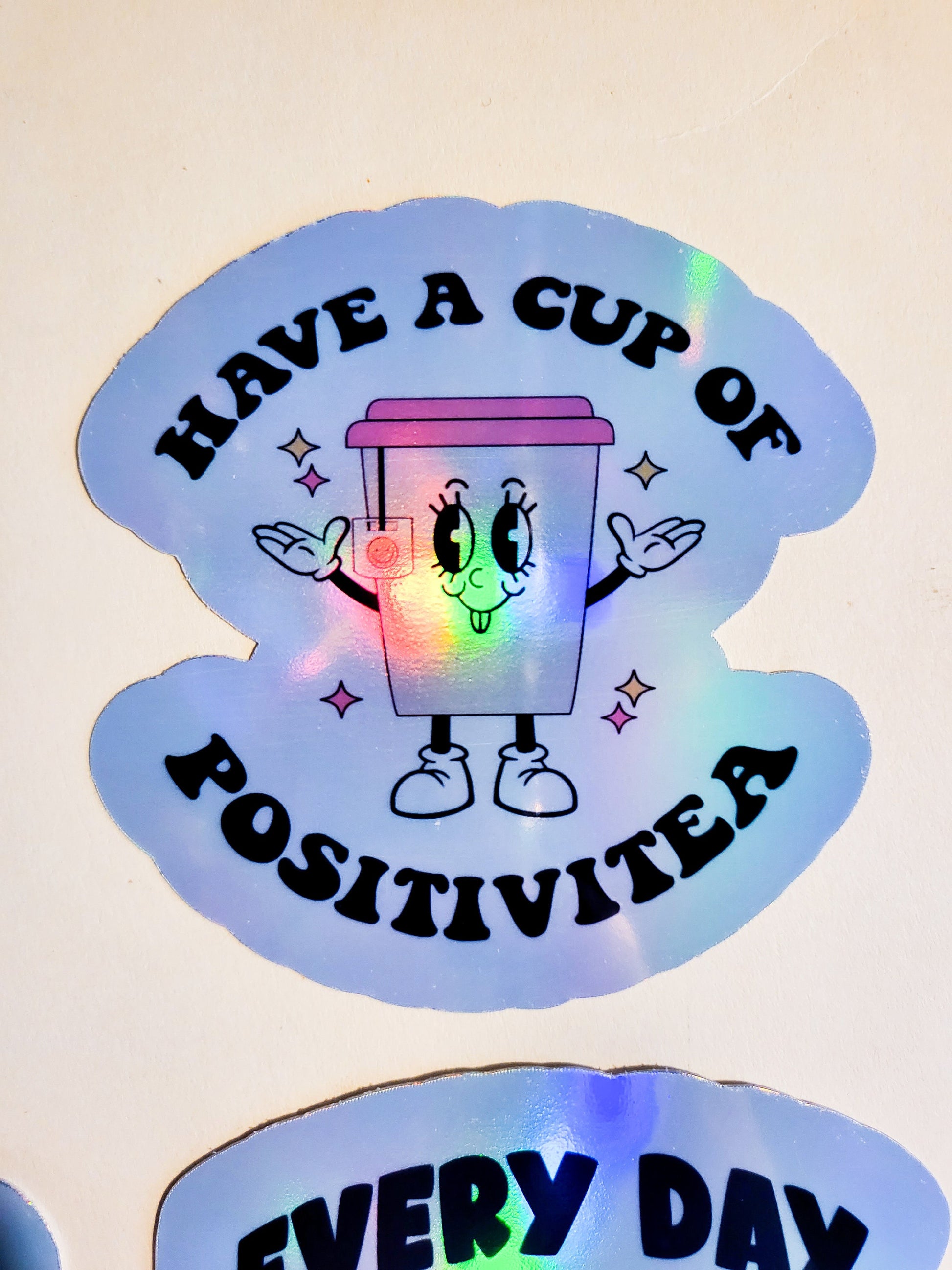 Good Vibes Retro Stickers - Set of 6 or Single Sticker - Holographic Approx. 3" - mental health positive energy affirmations take up space