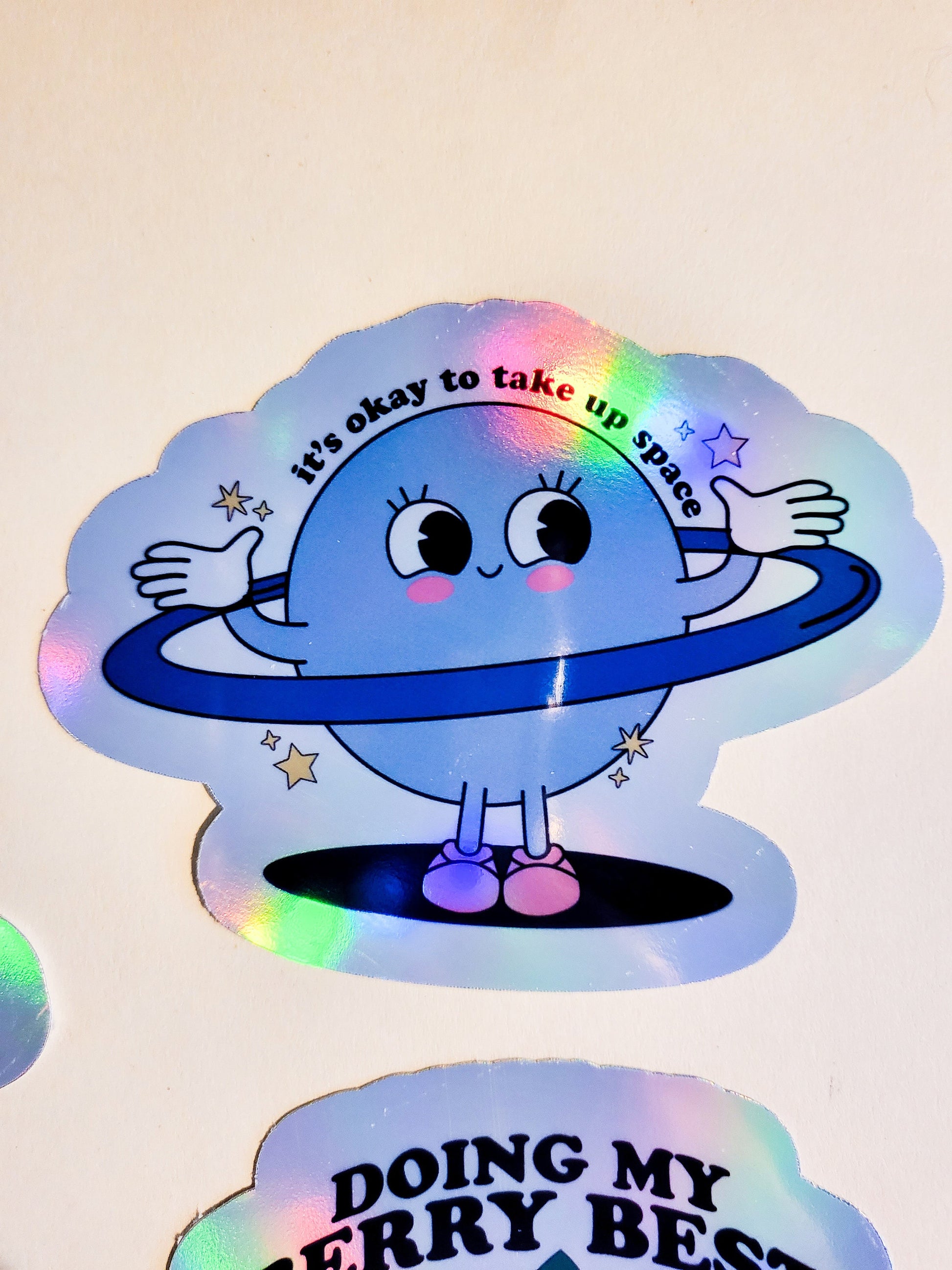 Good Vibes Retro Stickers - Set of 6 or Single Sticker - Holographic Approx. 3" - mental health positive energy affirmations take up space