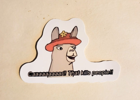 Carl, That Kills People Sticker - Glossy 2.6" x 1.7"- stickers decal llamas with hats youtube dark comedy humor 2000s 2010s gift laptop