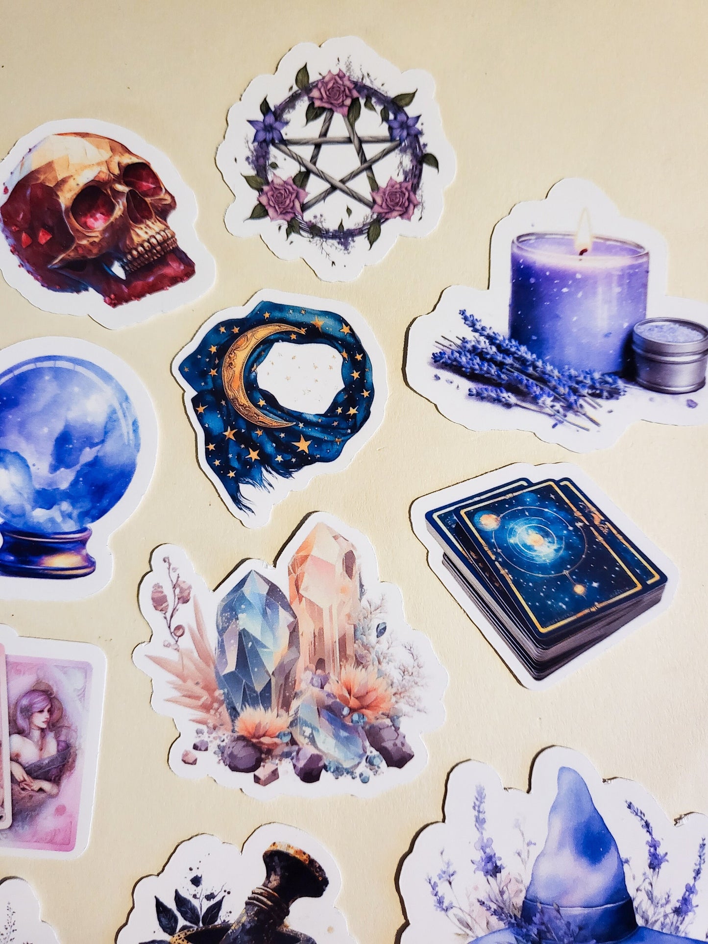 Witchy Vibes Sticker Pack - Holographic or Glossy - Set of 17 Stickers - witch pentacle pentagram hat moon magick pagan wiccan wicca potions