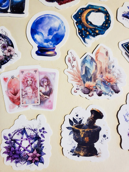 Witchy Vibes Sticker Pack - Holographic or Glossy - Set of 17 Stickers - witch pentacle pentagram hat moon magick pagan wiccan wicca potions