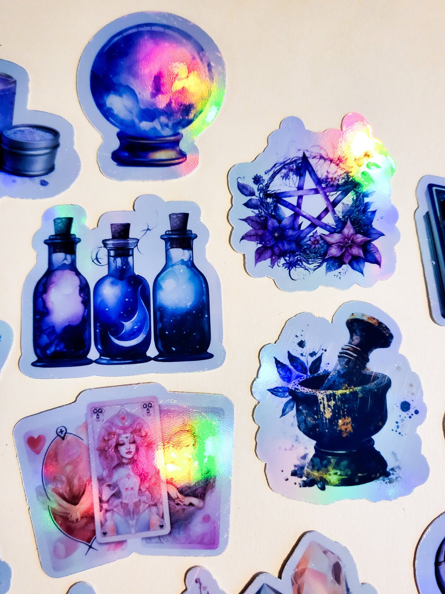 Witchy Vibes Sticker Pack - Holographic or Glossy - Set of 17 Stickers - witch pentacle pentagram hat moon magick pagan wiccan wicca potions