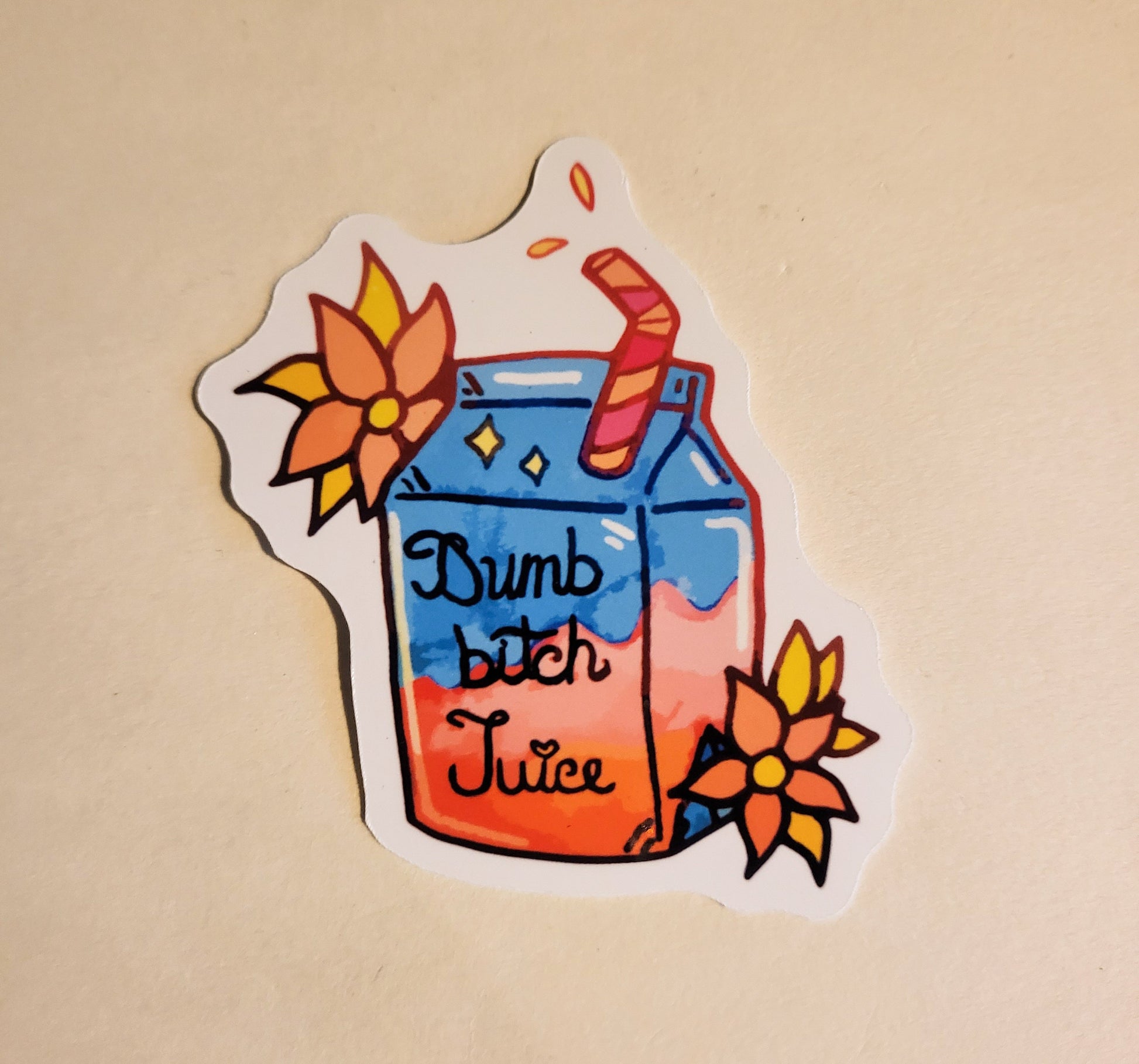 Dumb Bitch Juice Sticker - Glossy or Holographic - 2.3" x 3.1"- stickers decal cute drink juicebox carton gift laptop bottle hydroflask