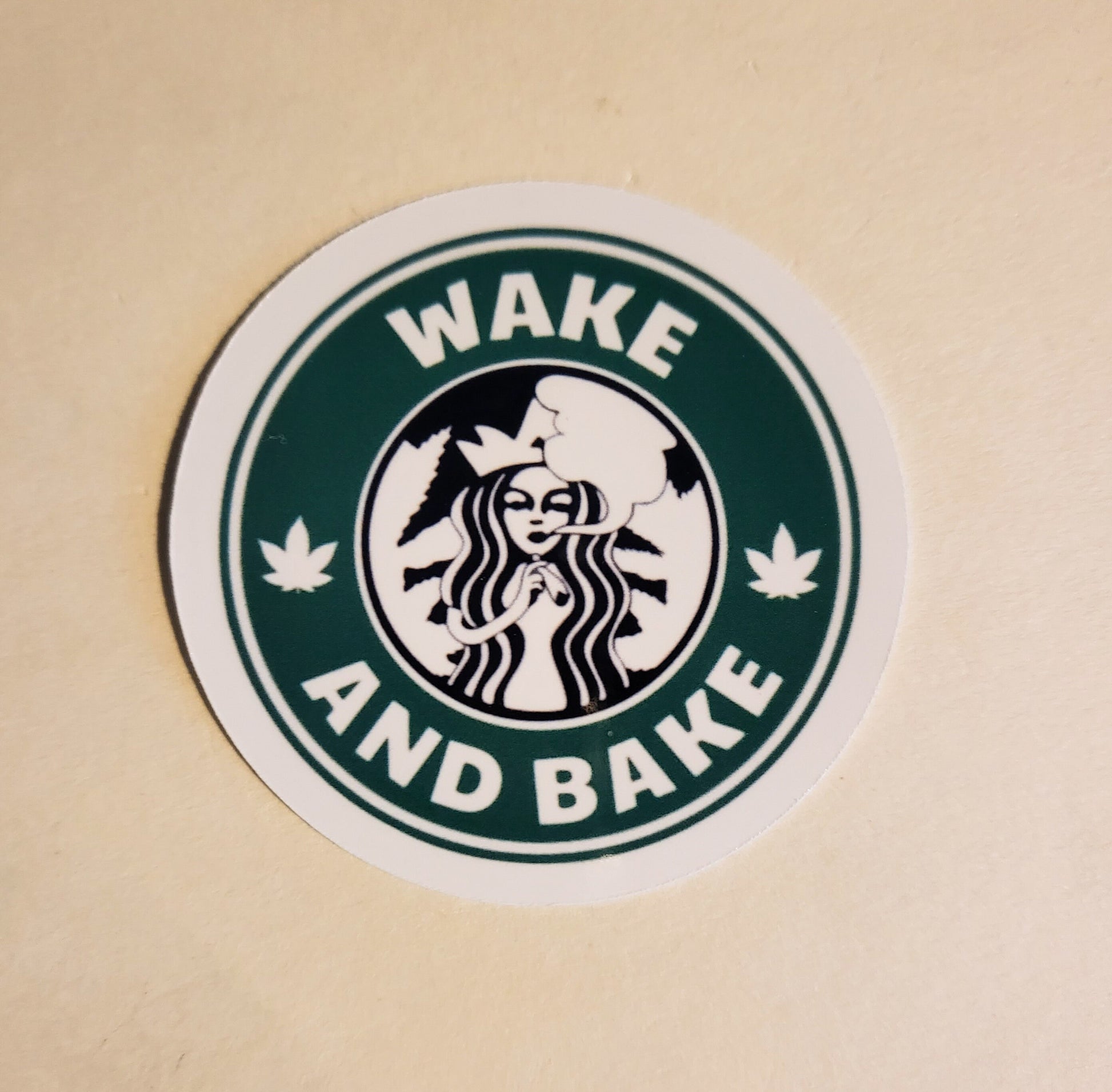 Wake & Bake Sticker - Glossy or Holographic - 2.2"- stickers decal starbucks coffee weed 420 stoner pothead morning cannabis pot leaf gift