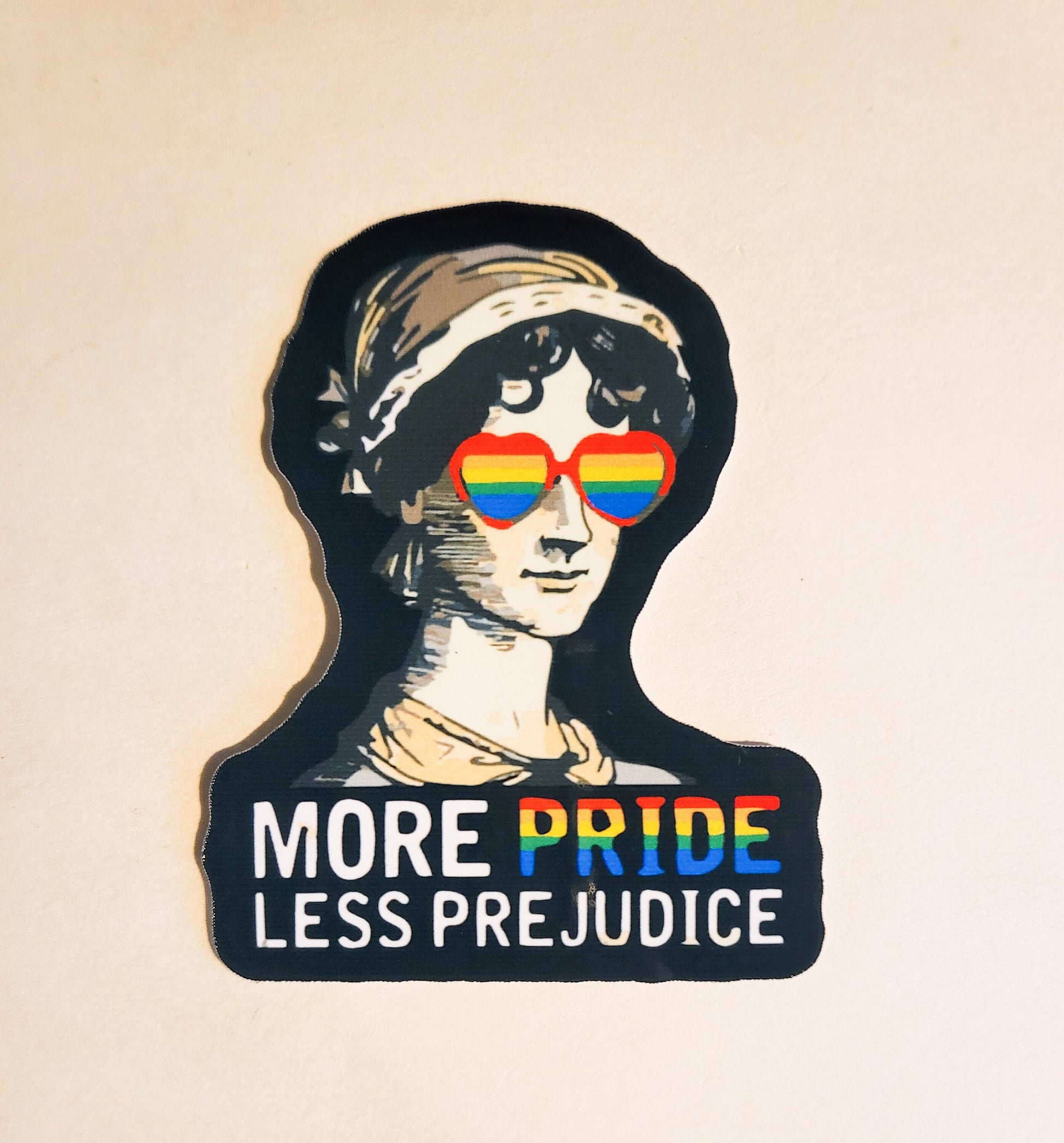 More Pride, Less Prejudice Sticker - Glossy 2.4" x 3" - stickers decal Jane Austen book novel movie rainbow lgbtqia+ lgbt gift laptop