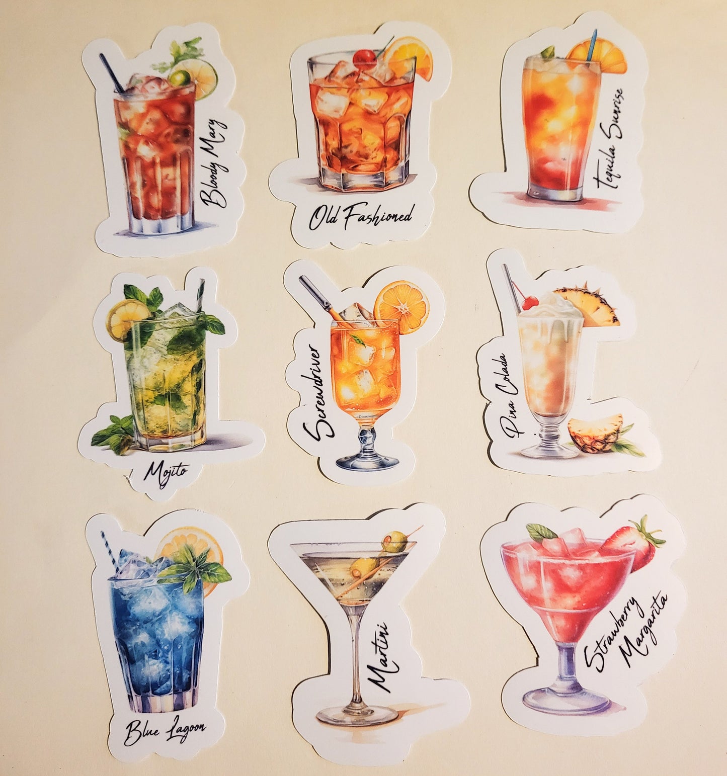 Cocktail Art Stickers - Single Sticker or Set of 9 - drinks mixology bartender bar decal mixed drink alcohol liquor martini margarita mojito