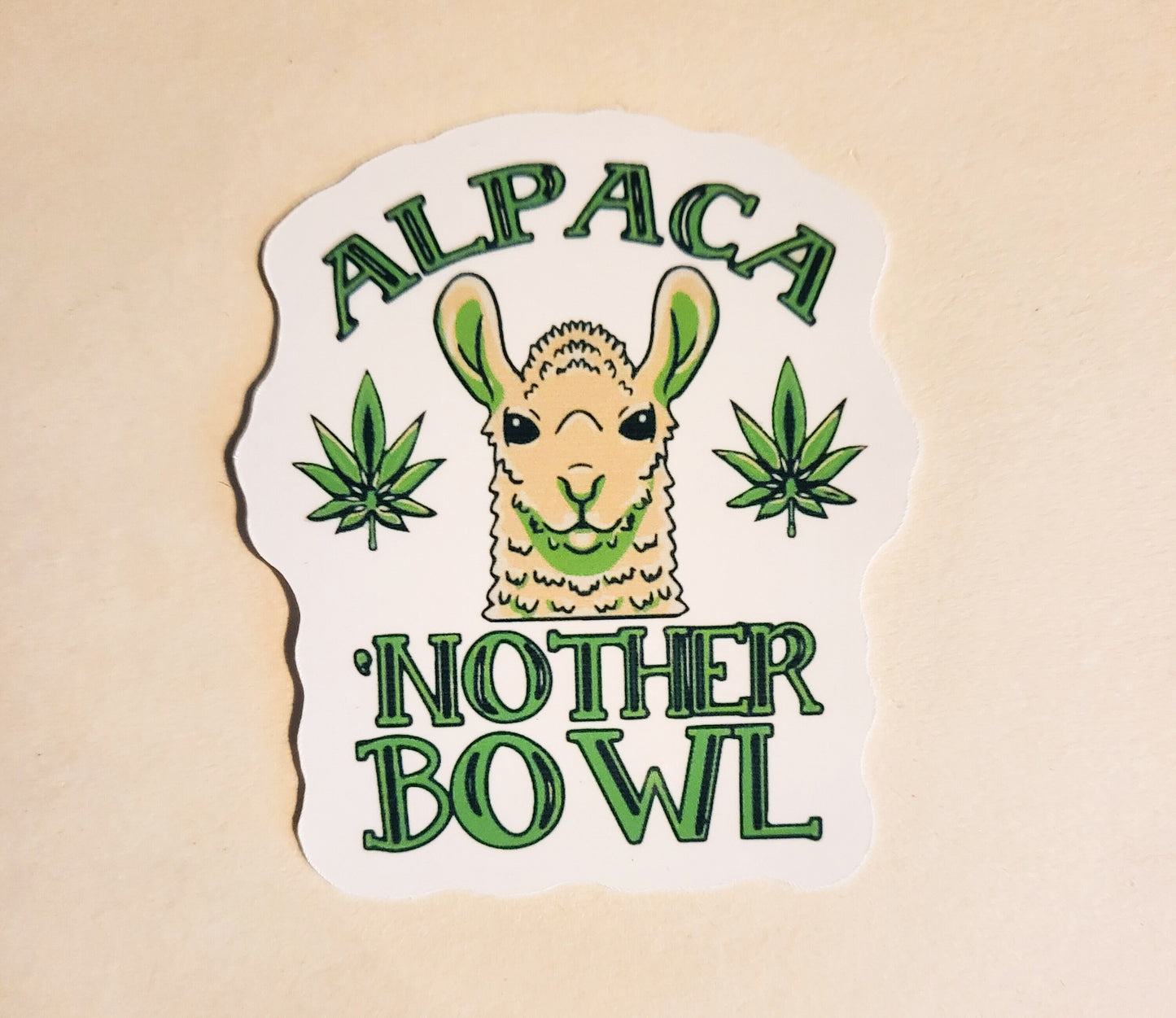 Alpaca 'Nother Bowl Sticker - Glossy 2.3" x 2.7" - stickers decal llama weed 420 stoner smoke high cannabis pot leaf marijuana gift laptop