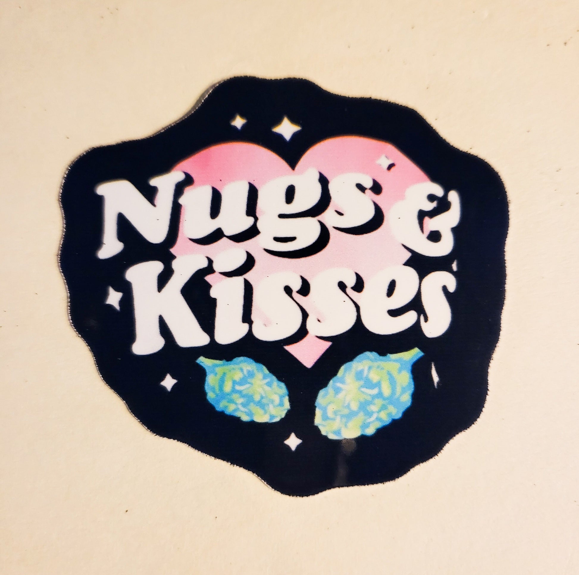 Nugs & Kisses Sticker - Glossy 2.2" x 2.1" - nug weed 420 cannabis stoner smoke decal stickers cute heart