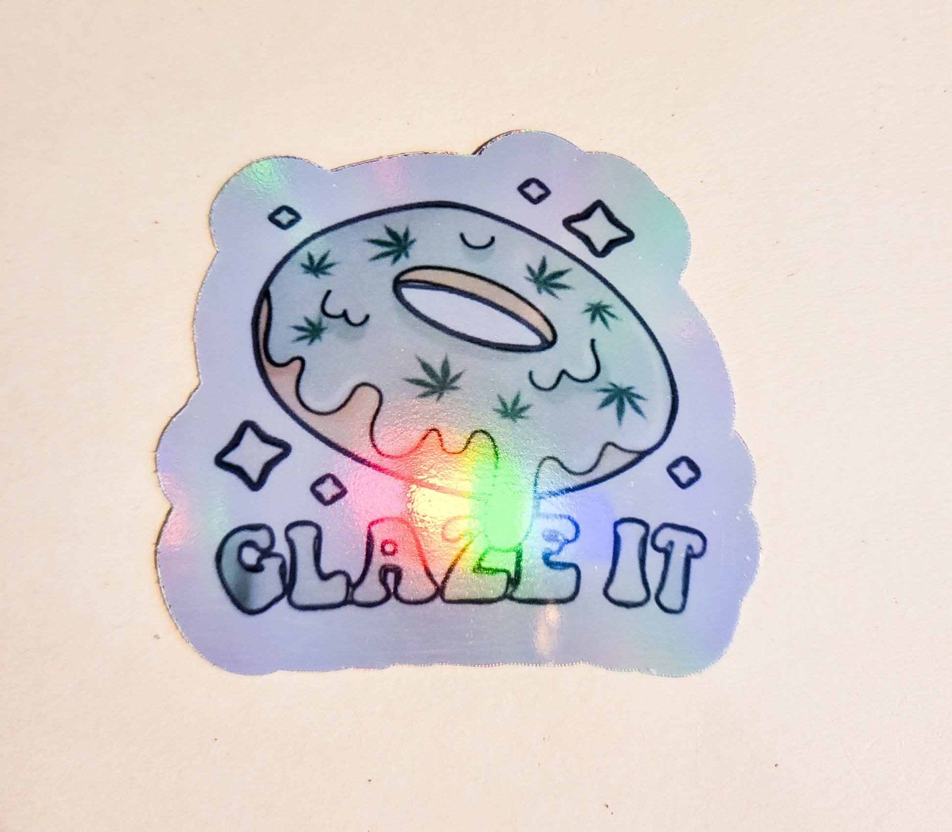 Glaze It Sticker - Holographic 2.3" x 2.2" - donut pot leaf weed 420 cannabis stoner smoke decal stickers cute food