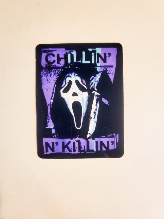 Chillin' N Killin' Ghostface Sticker - Glossy 2.2" x 2.9"- stickers decal scream movie halloween scary horror spoopy spooky season slasher